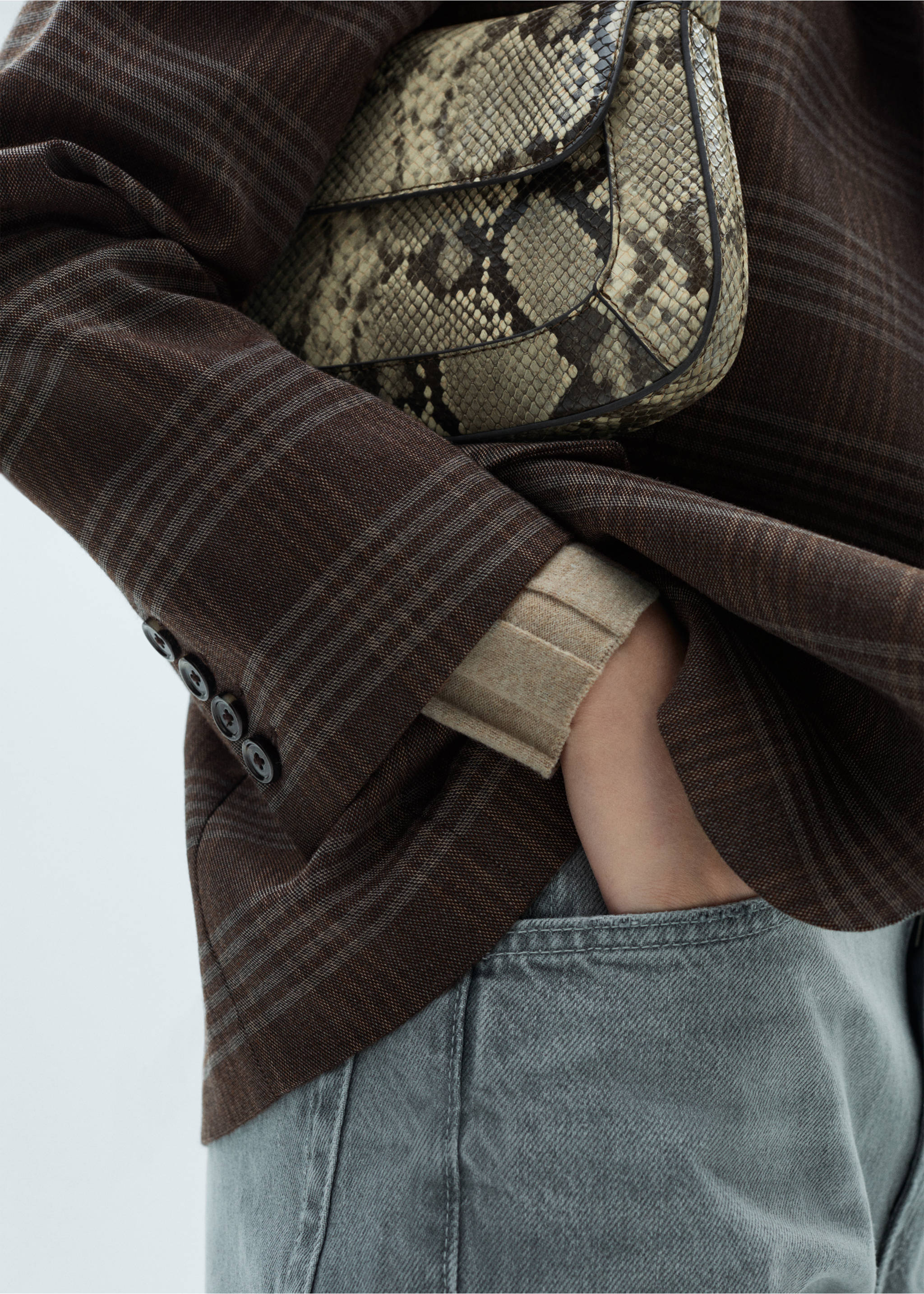Straight-fit check jacket - Details of the article 3, Brown. Ref: 77026727-00.