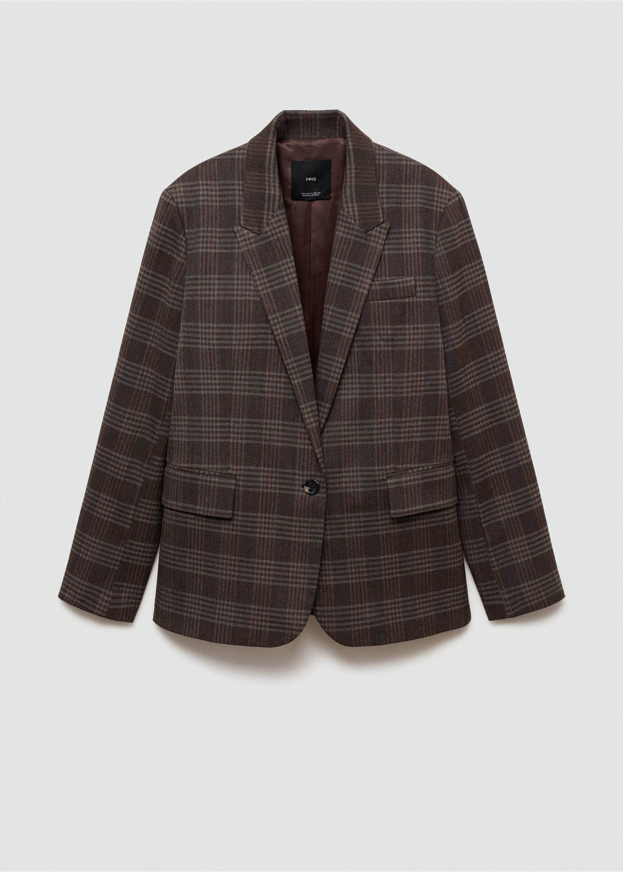 Straight-fit check jacket - Article without model, Brown. Ref: 77026727-00.