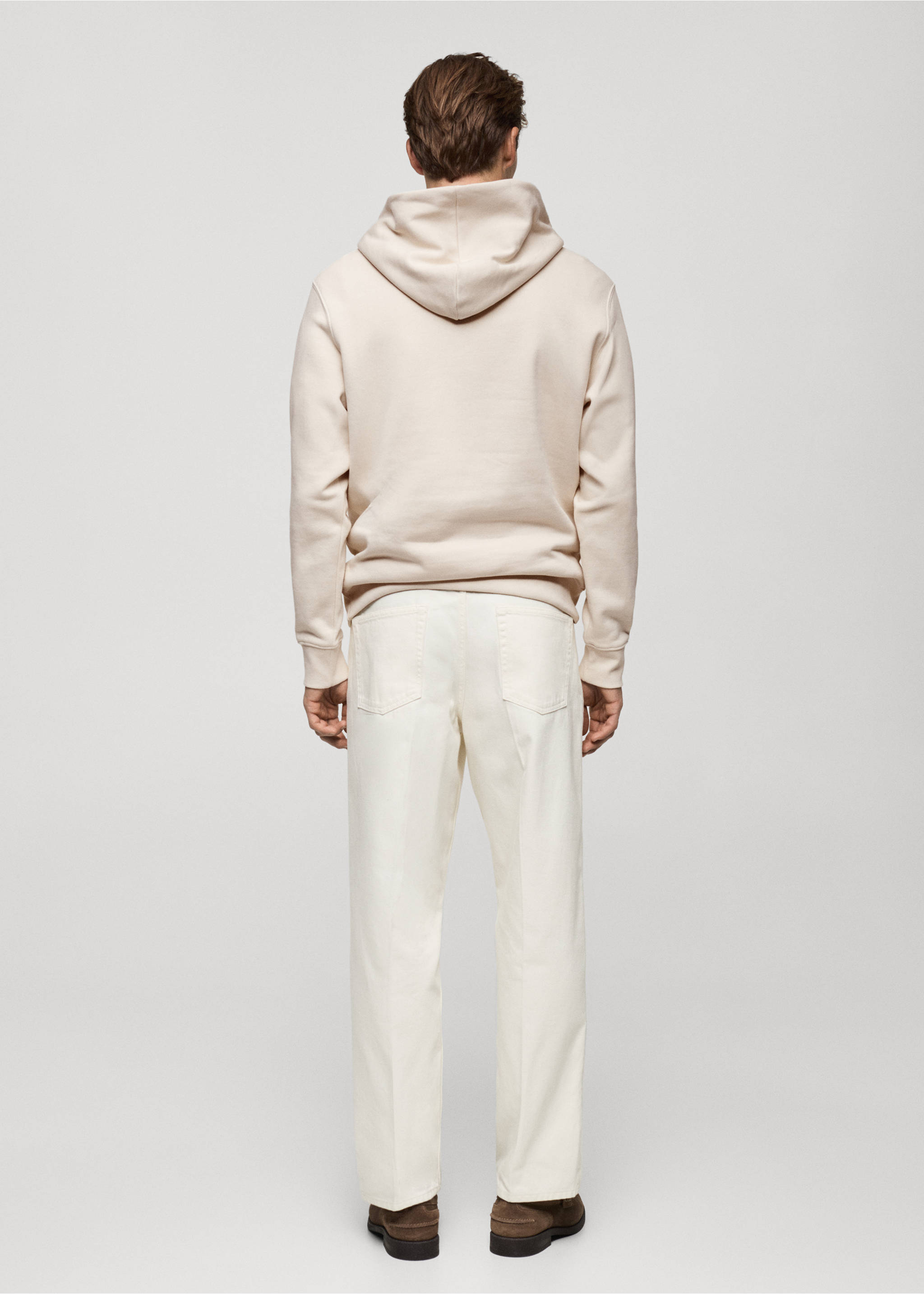 Back view of a light beige hooded sweatshirt on a male model., Ecru. Ref: 77027115-00.