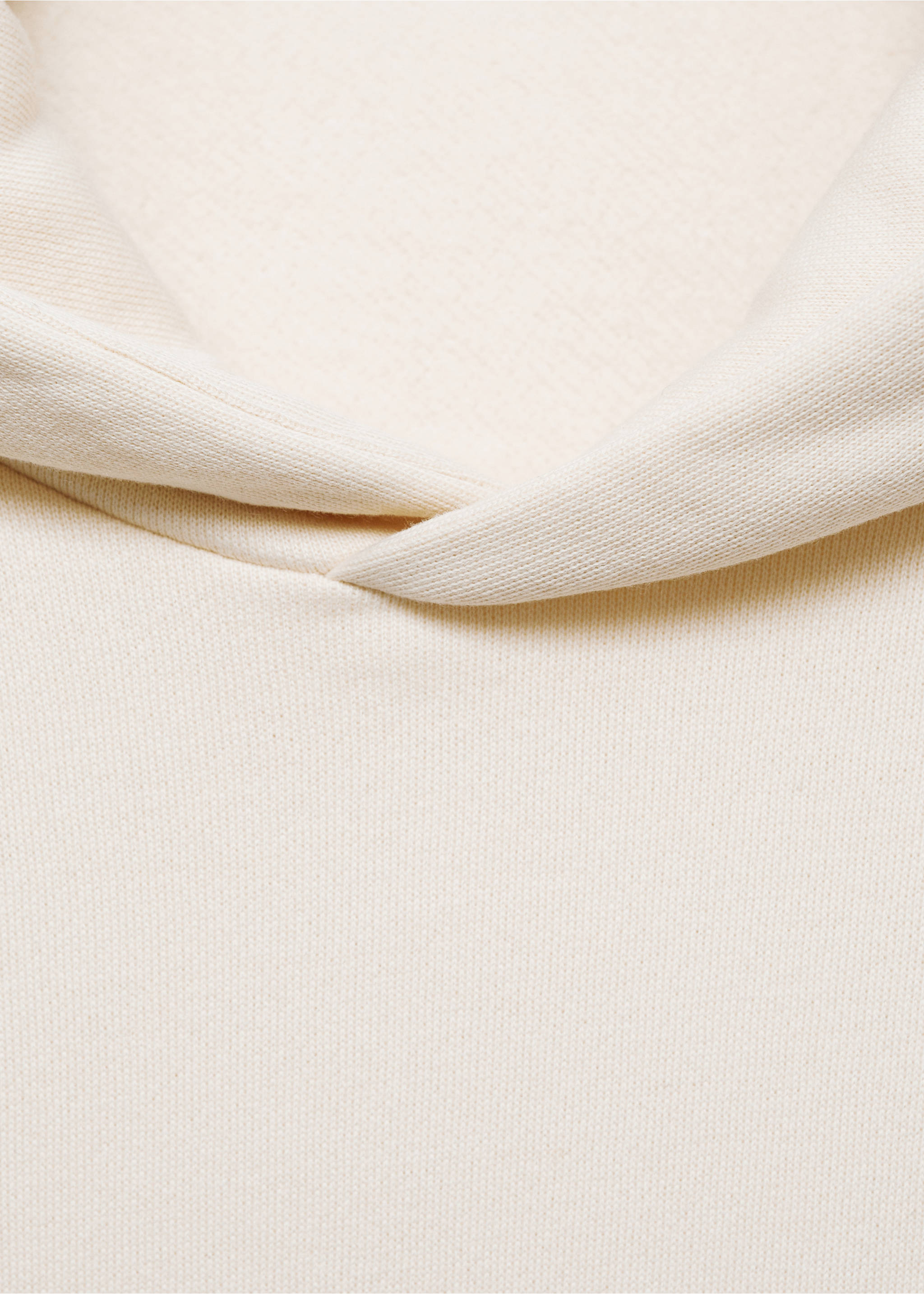 Close-up of the hood detail on an off-white men's sweatshirt., Ecru. Ref: 77027115-00.