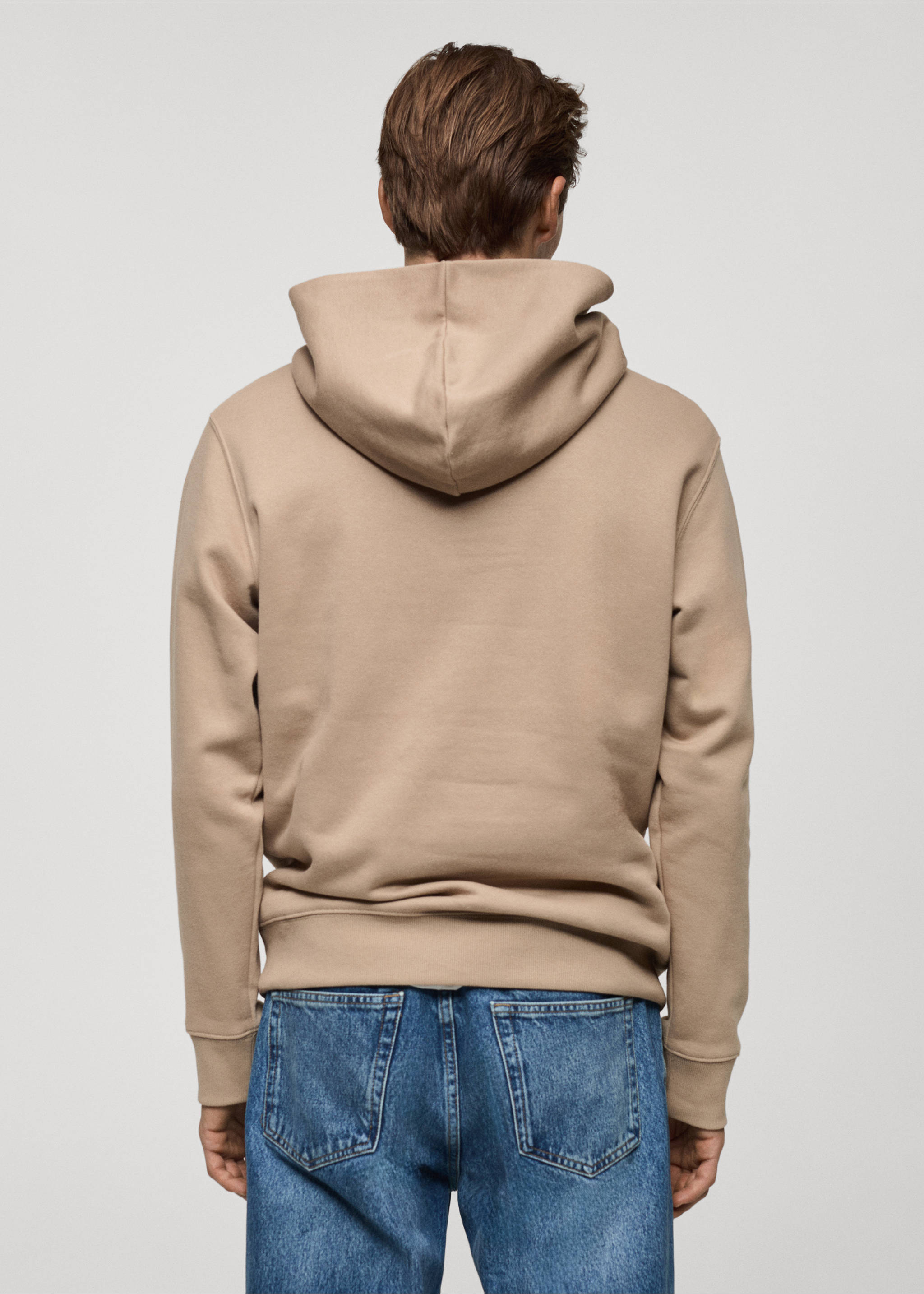 Beige hoodie shown from the back, paired with blue jeans., Medium Brown. Ref: 77027115-00.