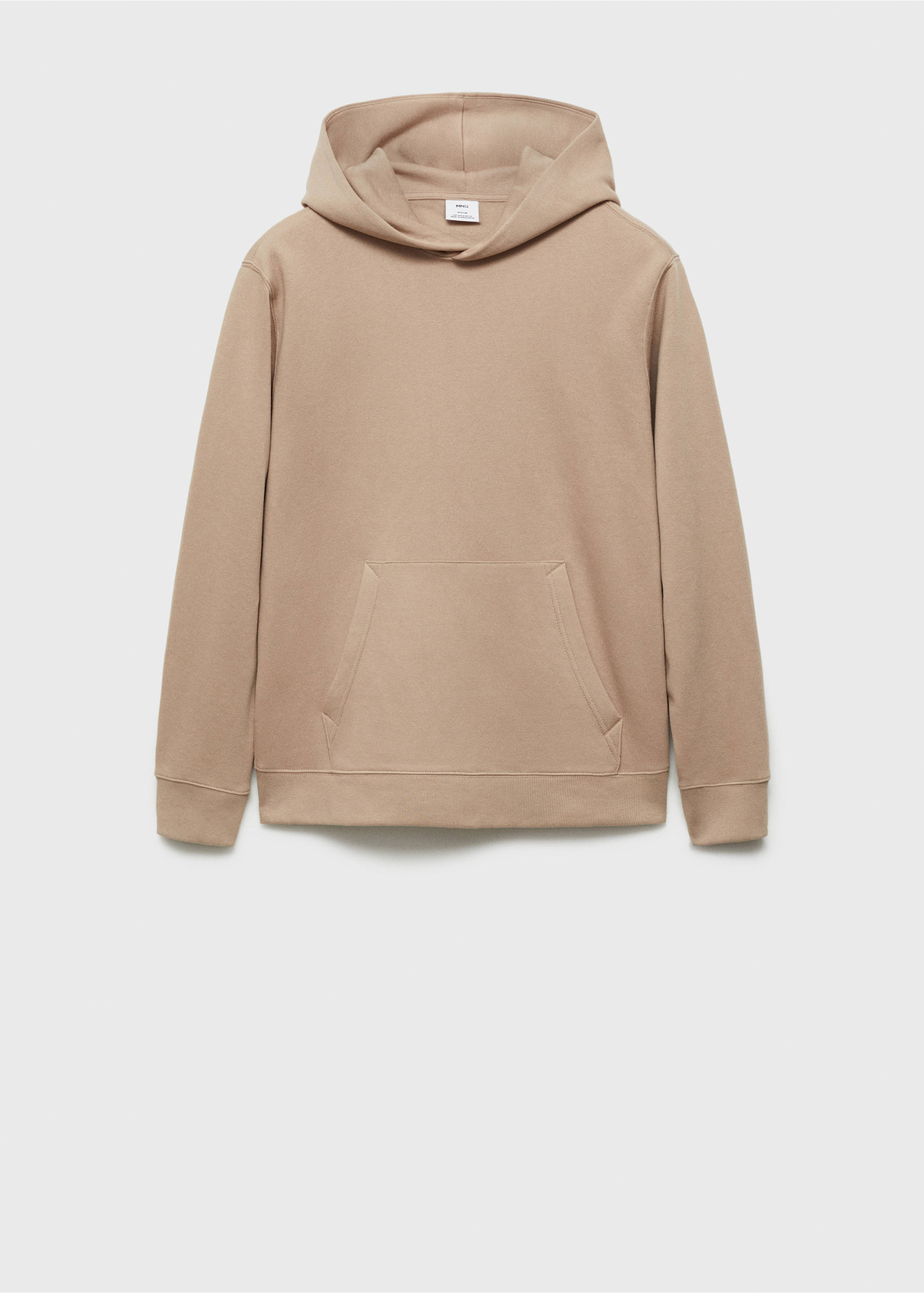 Beige men's hoodie with a kangaroo pocket and ribbed trims., Medium Brown. Ref: 77027115-00.