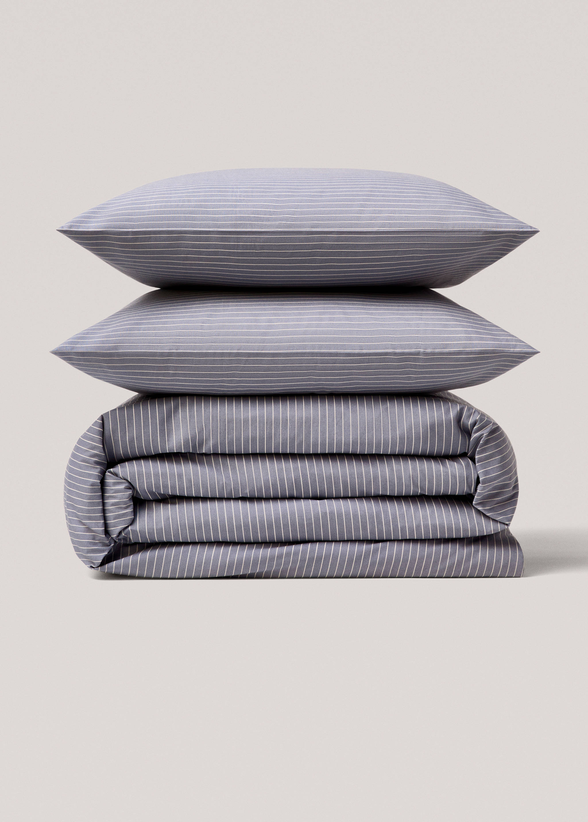 Capa de edredão de percal às riscas (cama 135 cm) - Artigo sem modelo