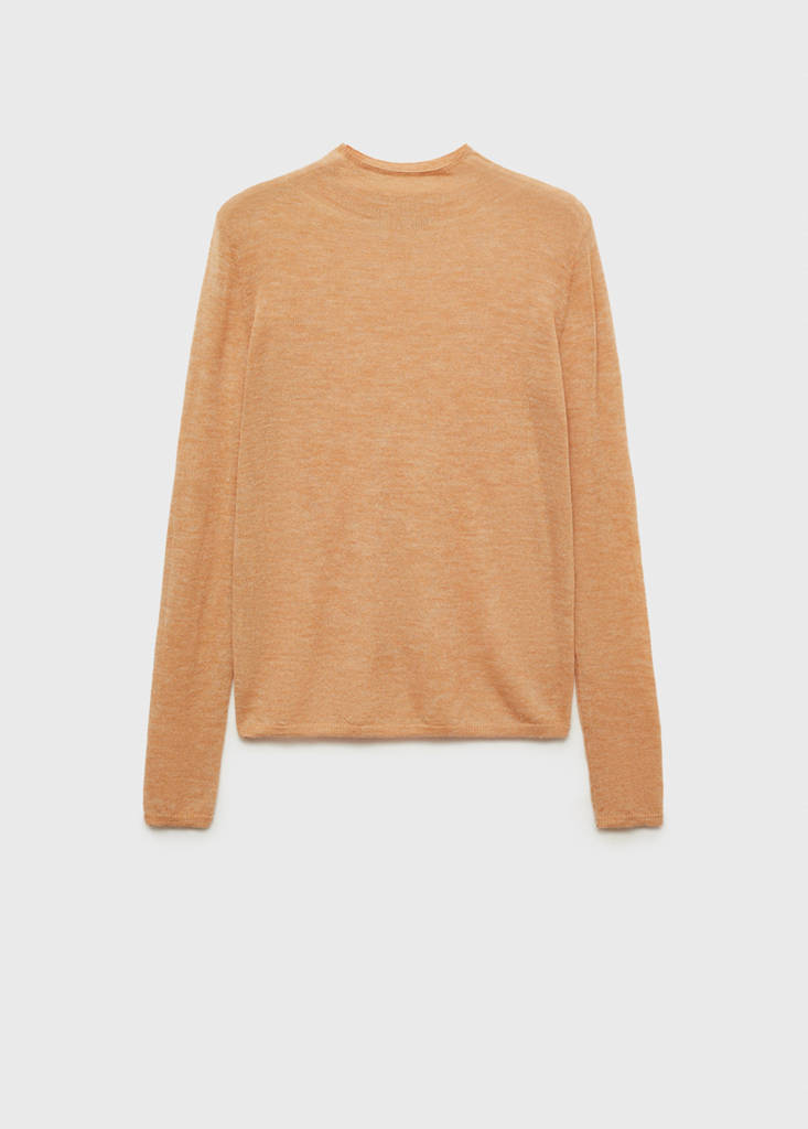 Fine-knit sweater with perkins neck — Medium Brown