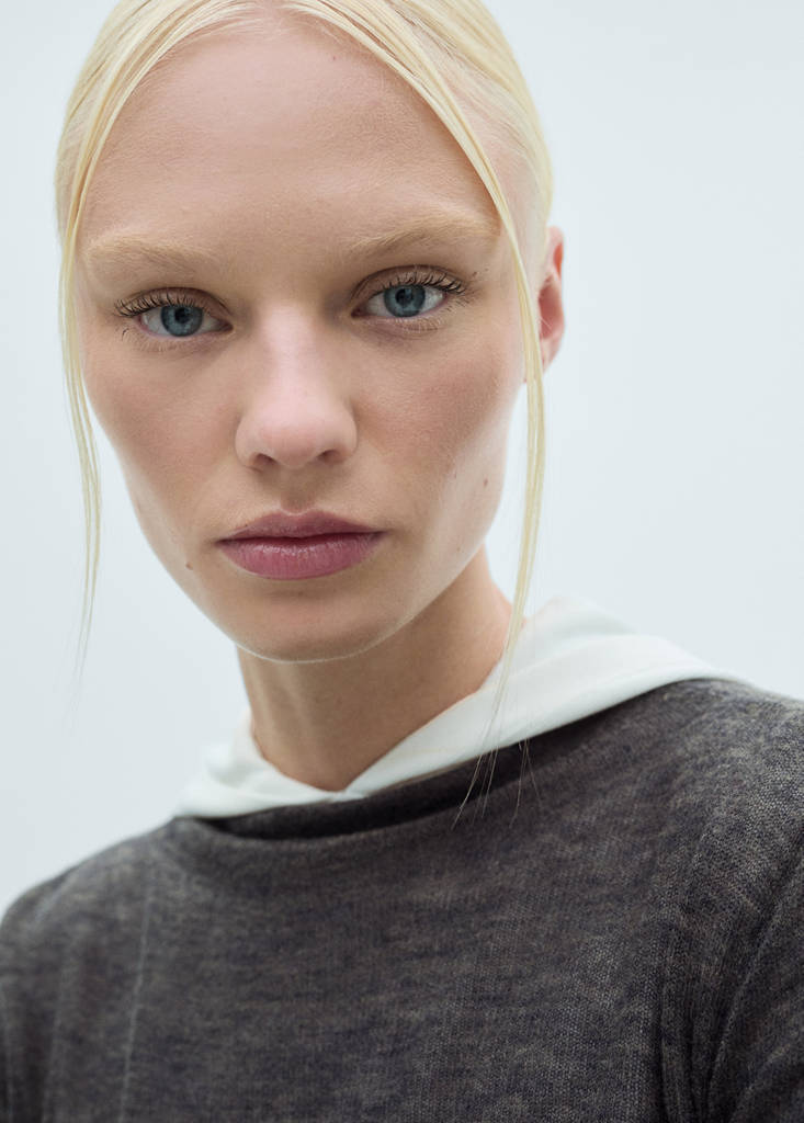 Fine-knit sweater with perkins neck — Charcoal