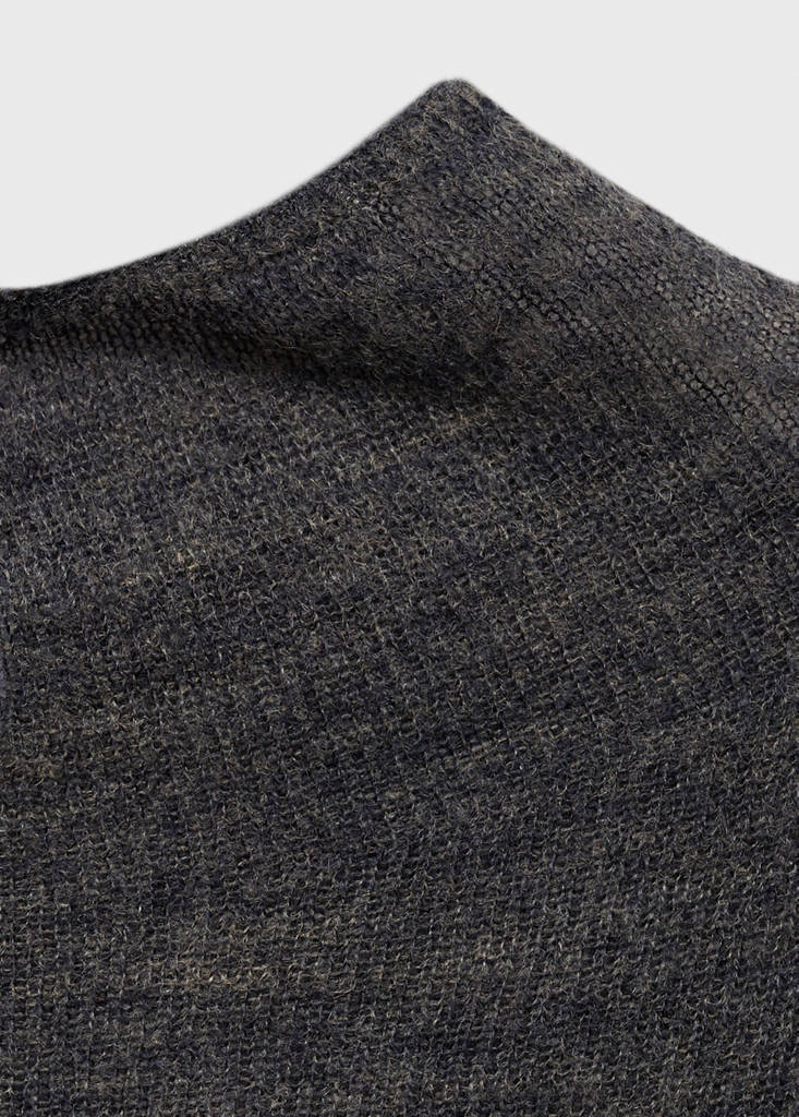 Fine-knit sweater with perkins neck — Charcoal