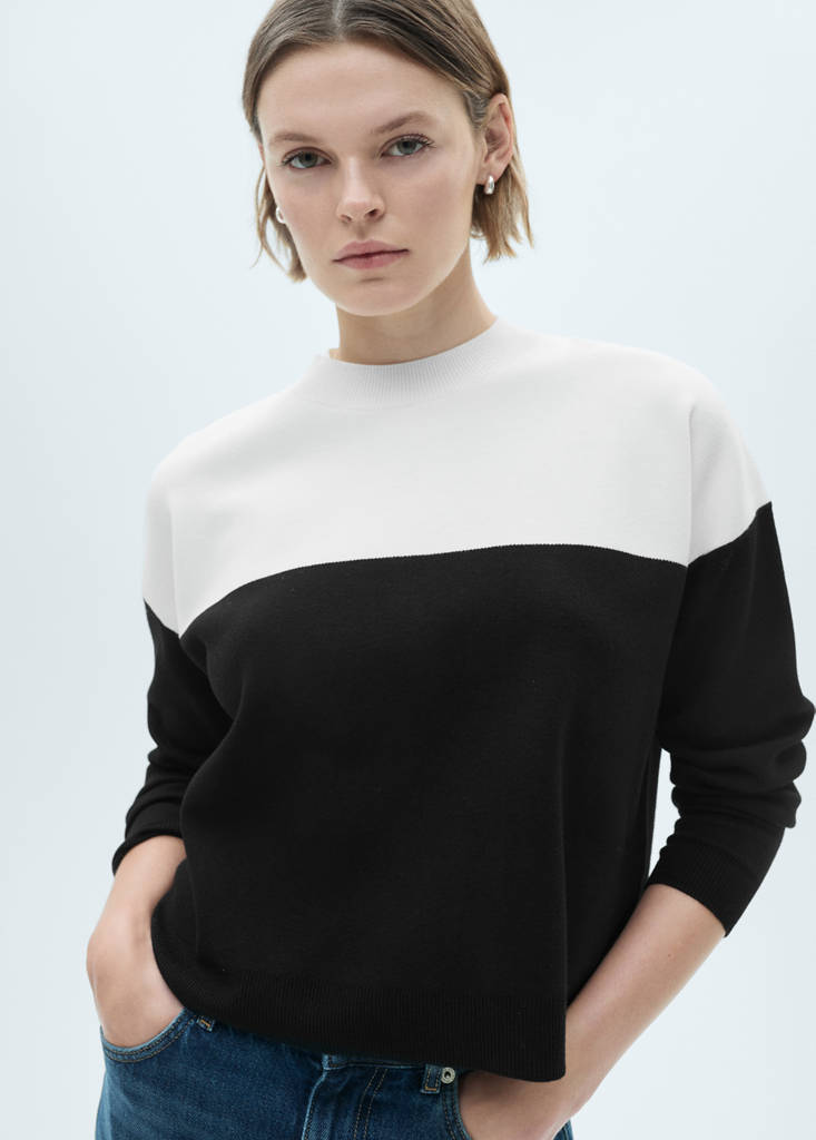Two-tone sweater with perkins neck — Black