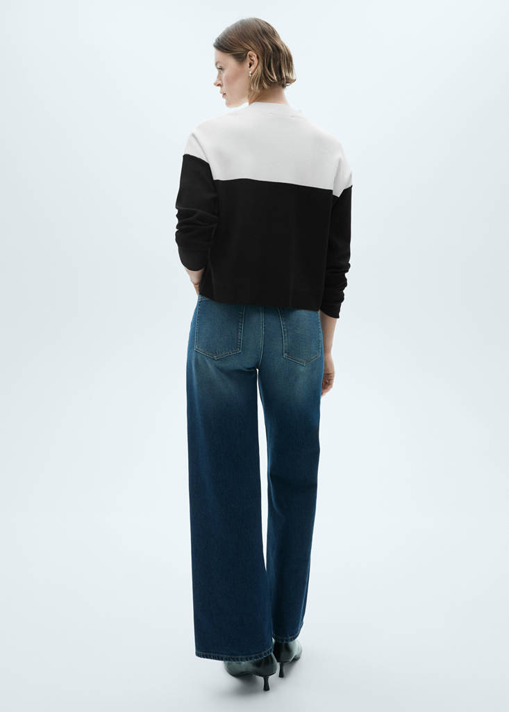 Two-tone sweater with perkins neck — Black