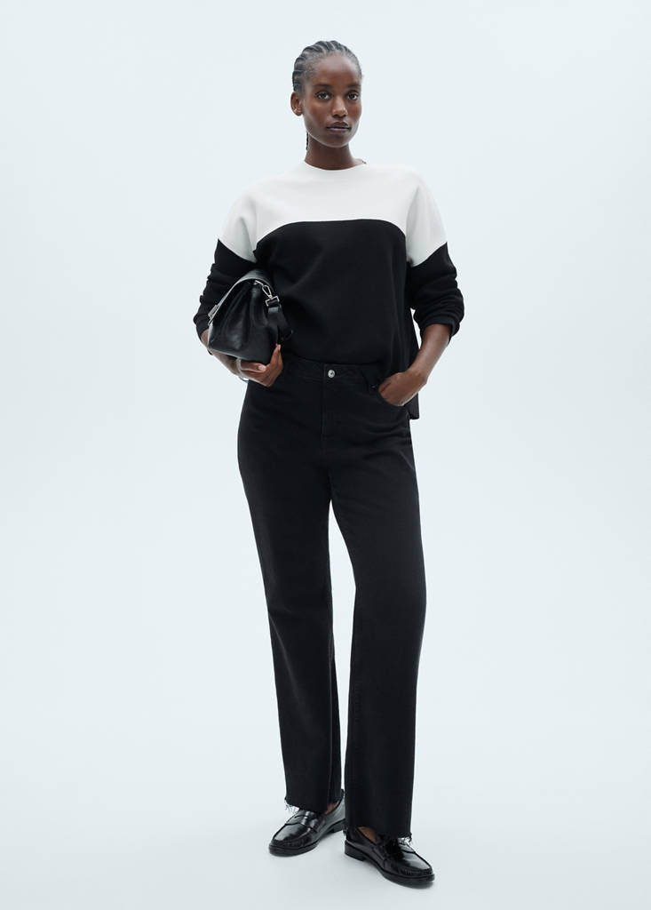 Two-tone sweater with perkins neck — Black