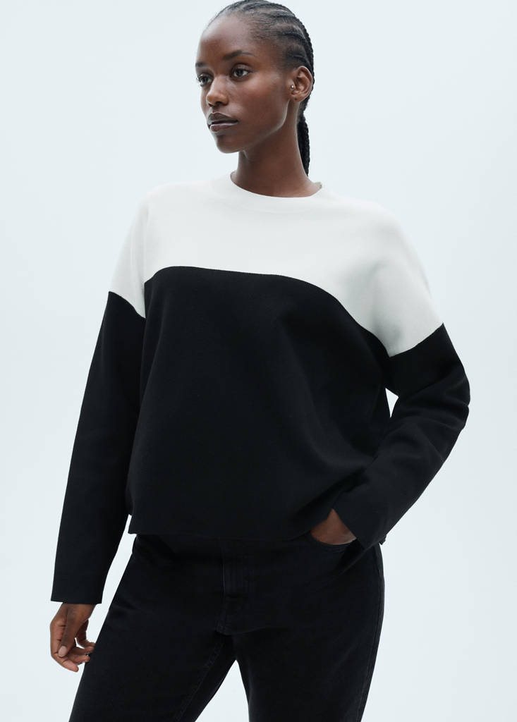 Two-tone sweater with perkins neck — Black