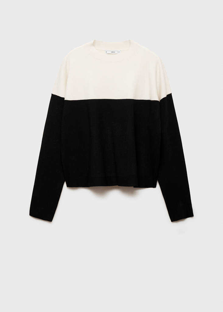 Two-tone sweater with perkins neck — Black