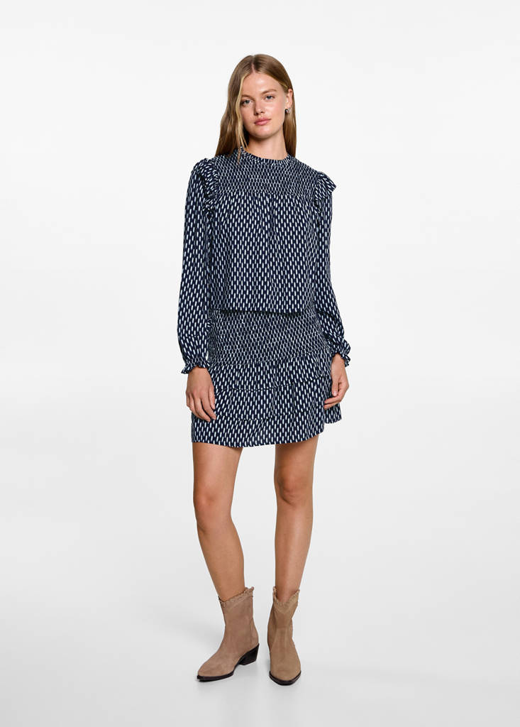 Ruched printed blouse — Dark Navy