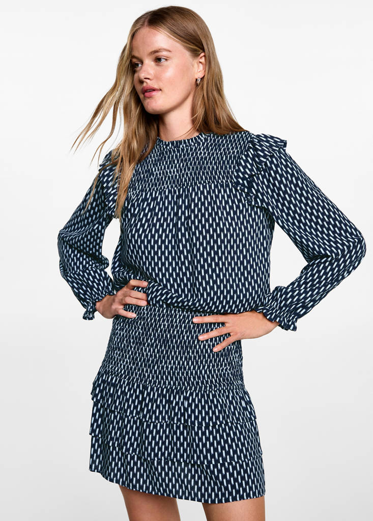 Ruched printed blouse — Dark Navy