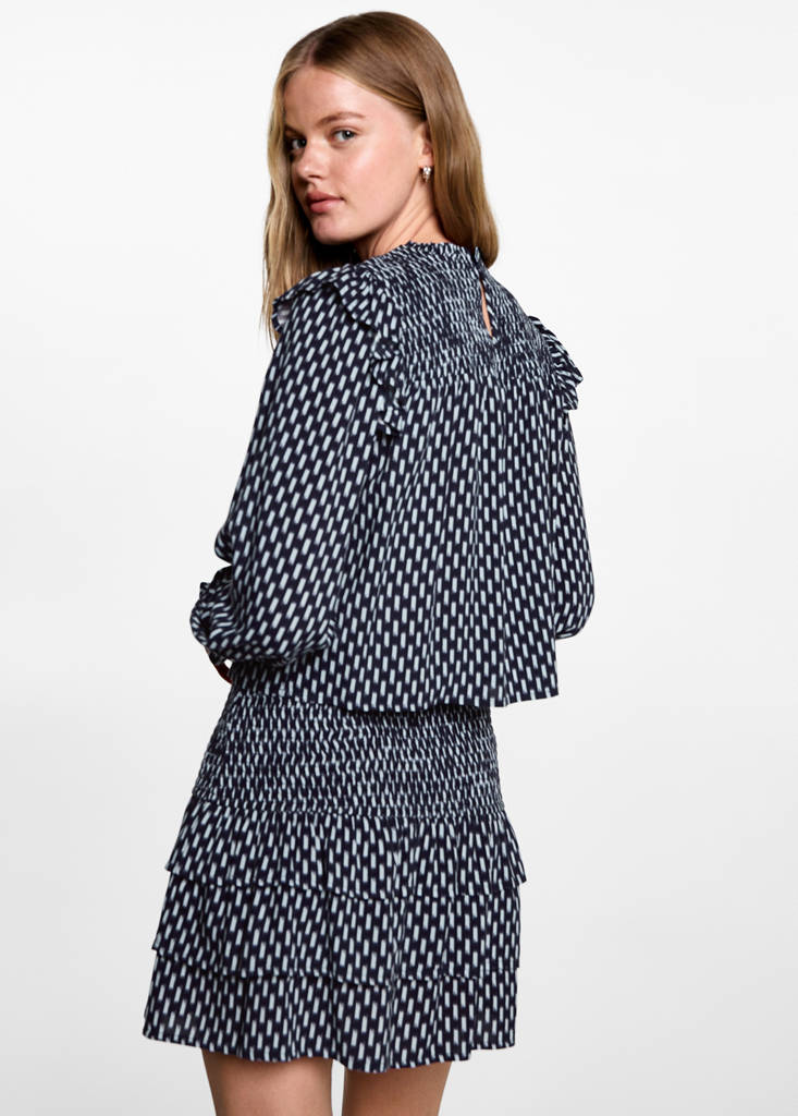 Ruched printed blouse — Dark Navy
