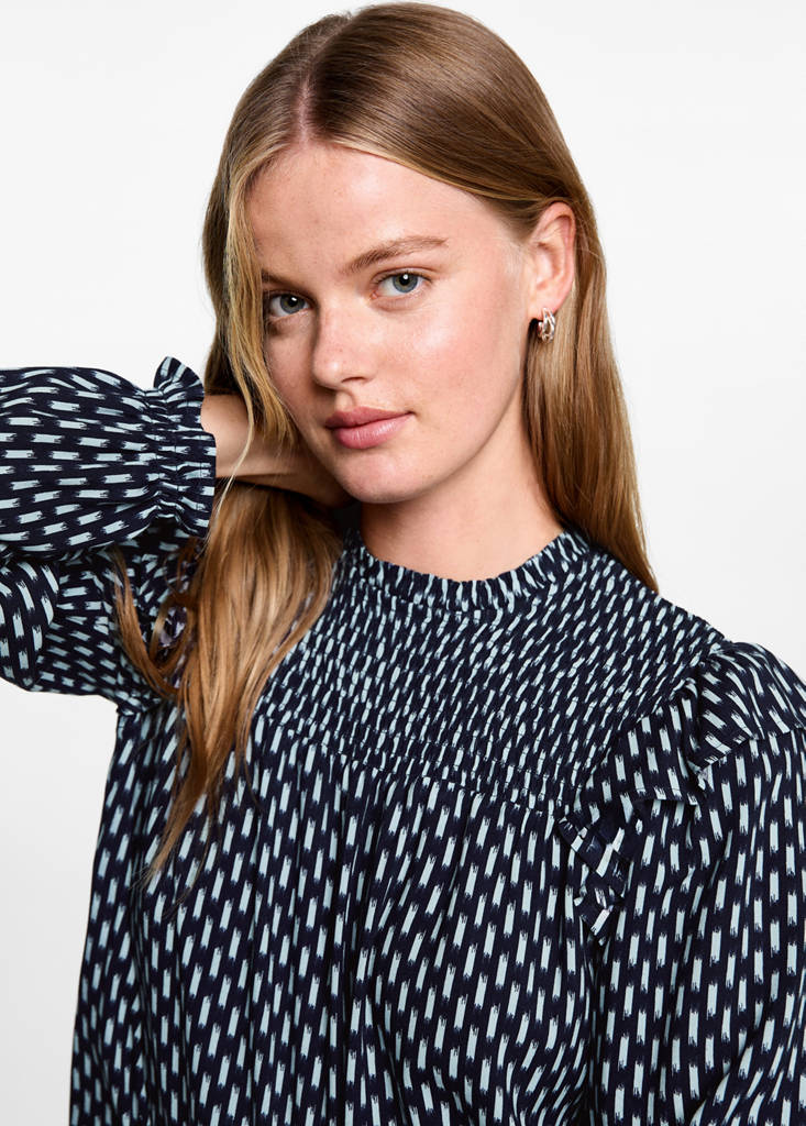 Ruched printed blouse — Dark Navy