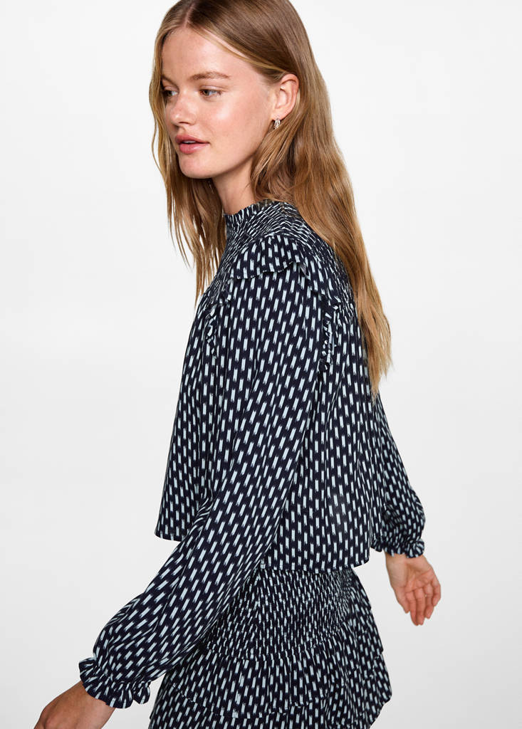 Ruched printed blouse — Dark Navy