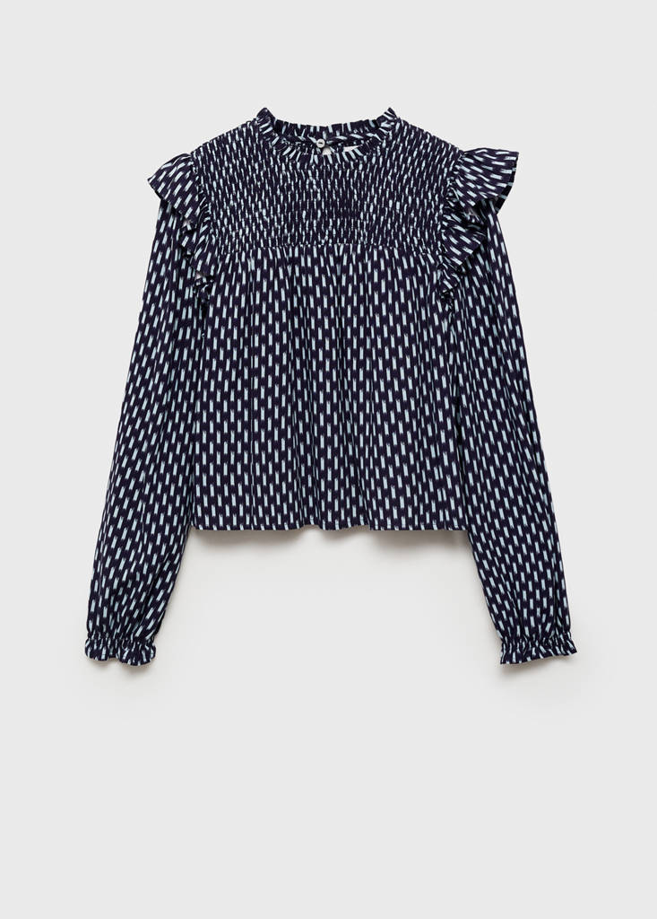 Ruched printed blouse — Dark Navy