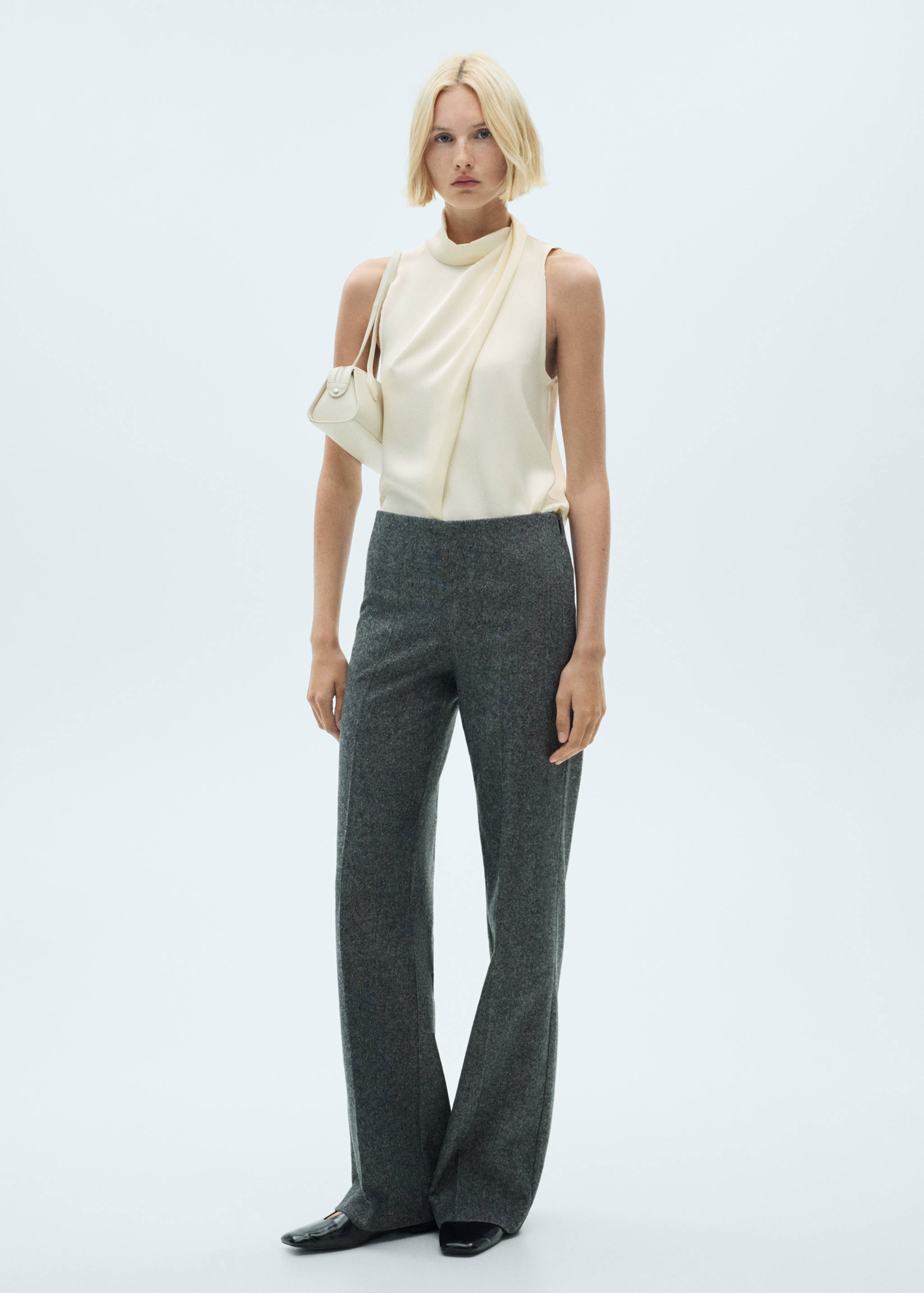 Turtleneck draped satin blouse - General plane