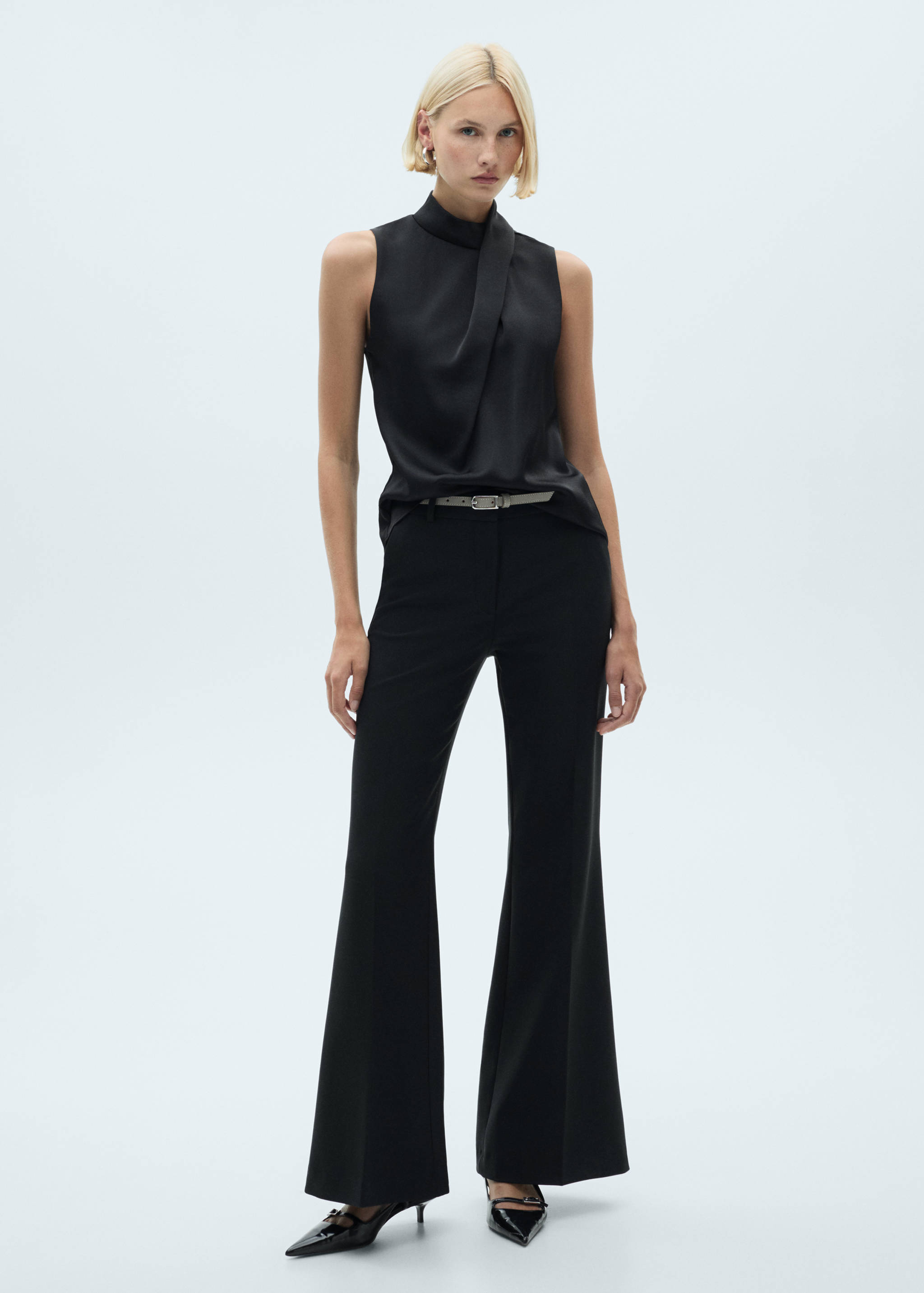 Turtleneck draped satin blouse - General plane