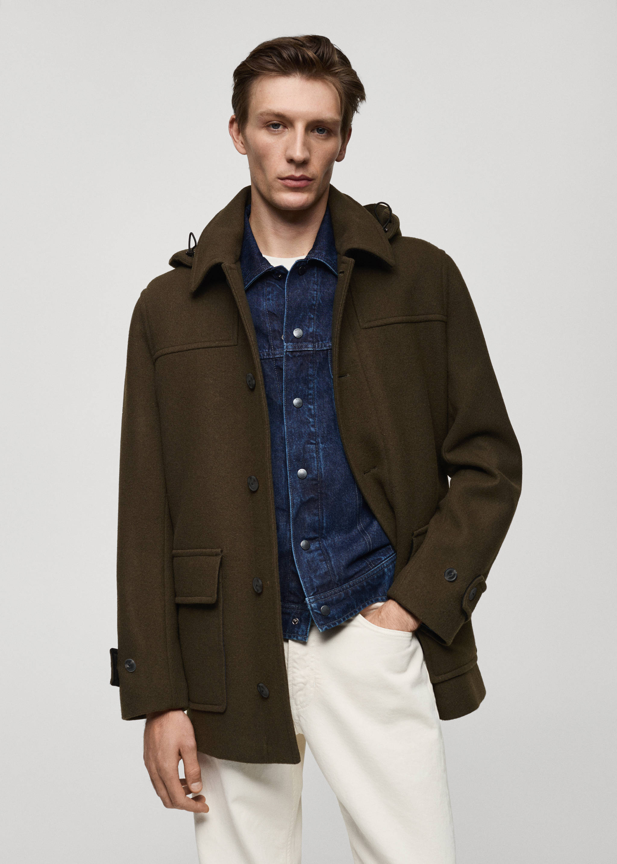 Detachable hood wool coat - Medium plane