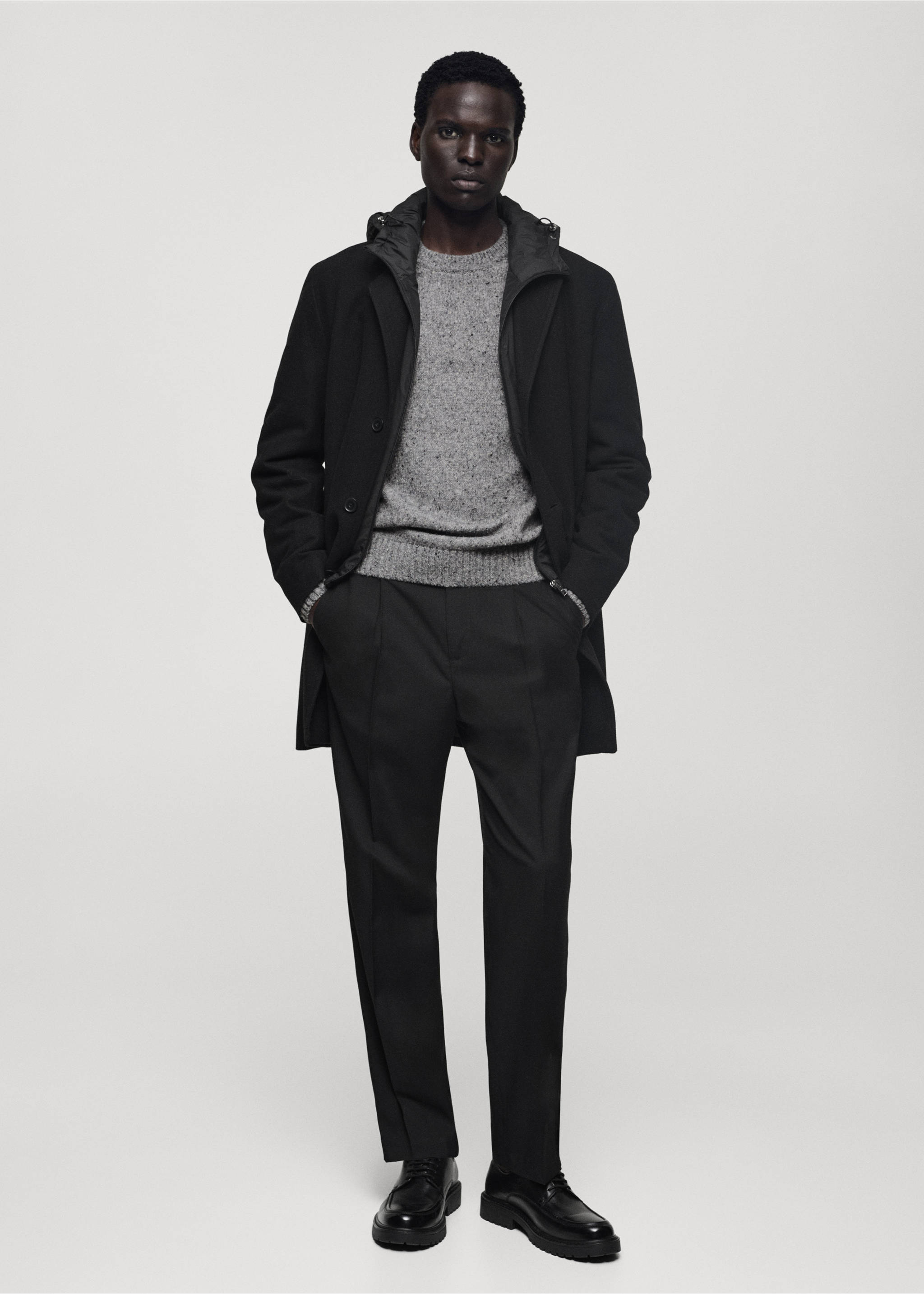 Wool coat with quilted interior hood - General plane, Black. Ref: 77027917-00.