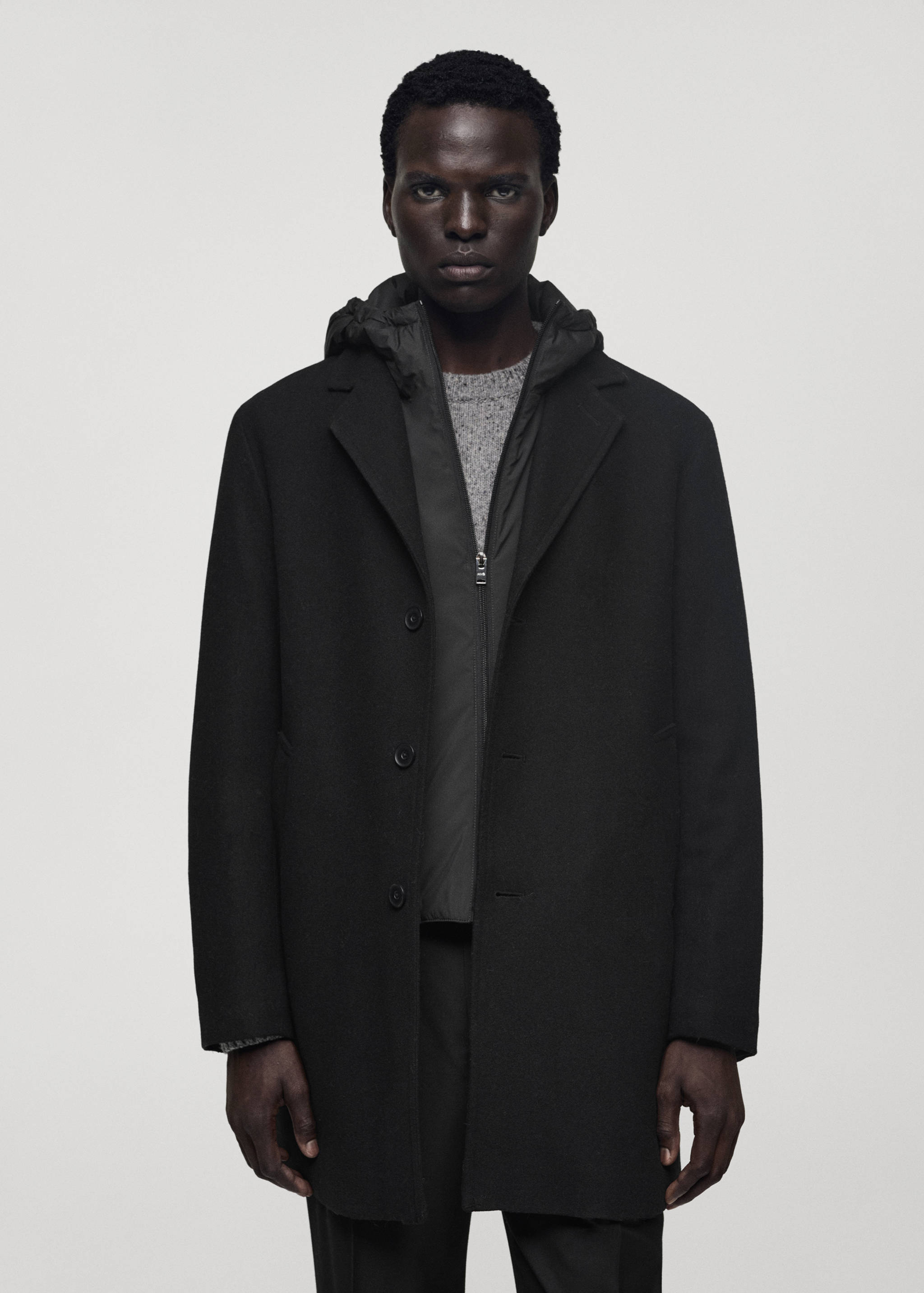 Wool coat with quilted interior hood - Medium plane