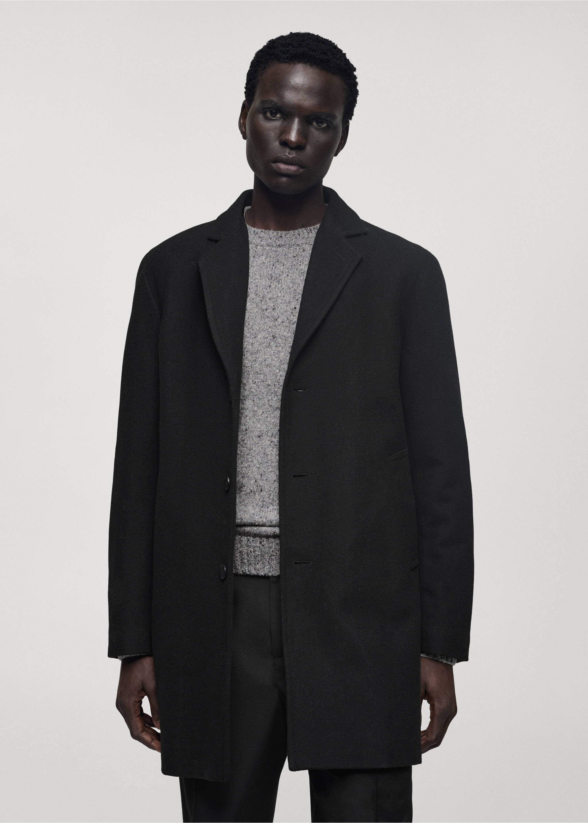 Wool coat with quilted interior hood - Details of the article 3, Black. Ref: 77027917-00.