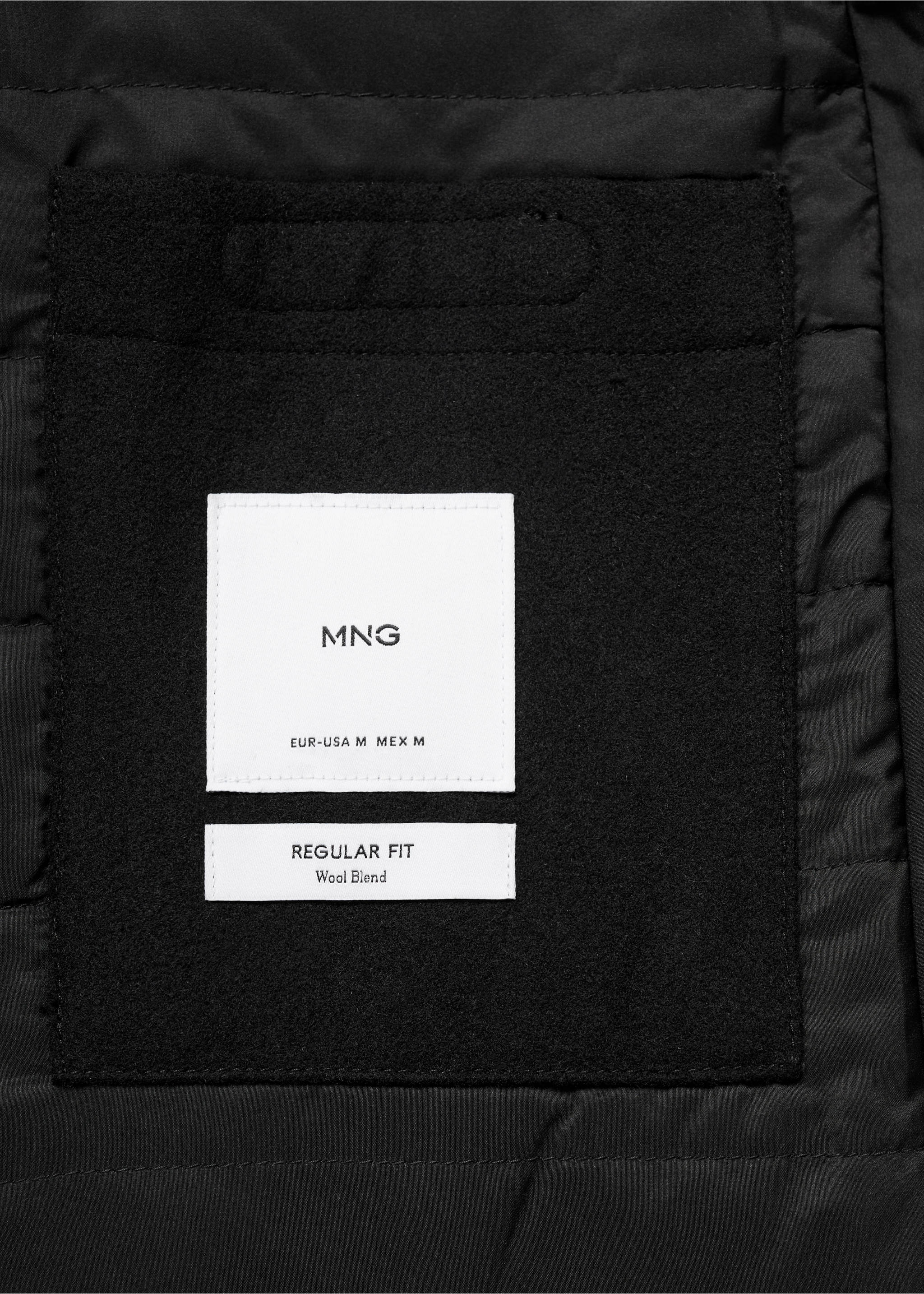 Wool coat with quilted interior hood - Details of the article 8, Black. Ref: 77027917-00.