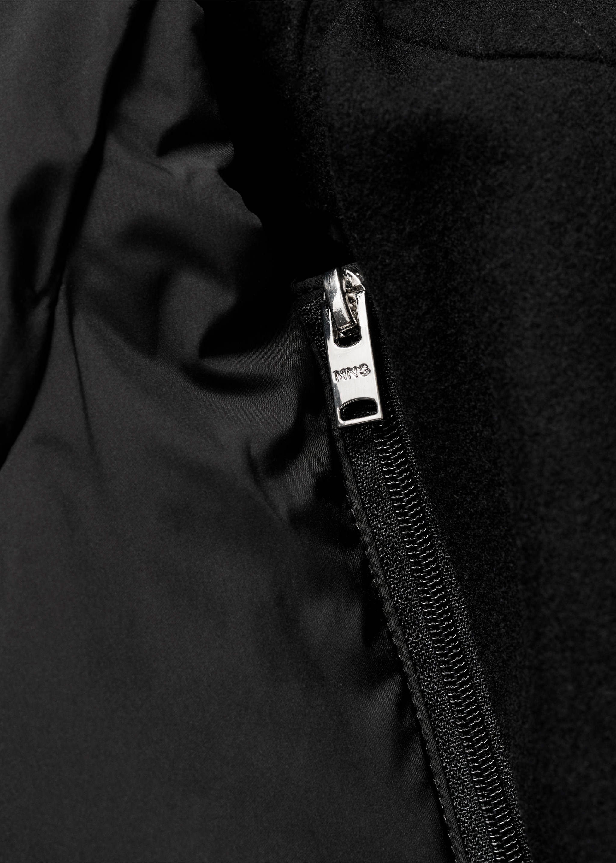 Wool coat with quilted interior hood - Details of the article 0, Black. Ref: 77027917-00.