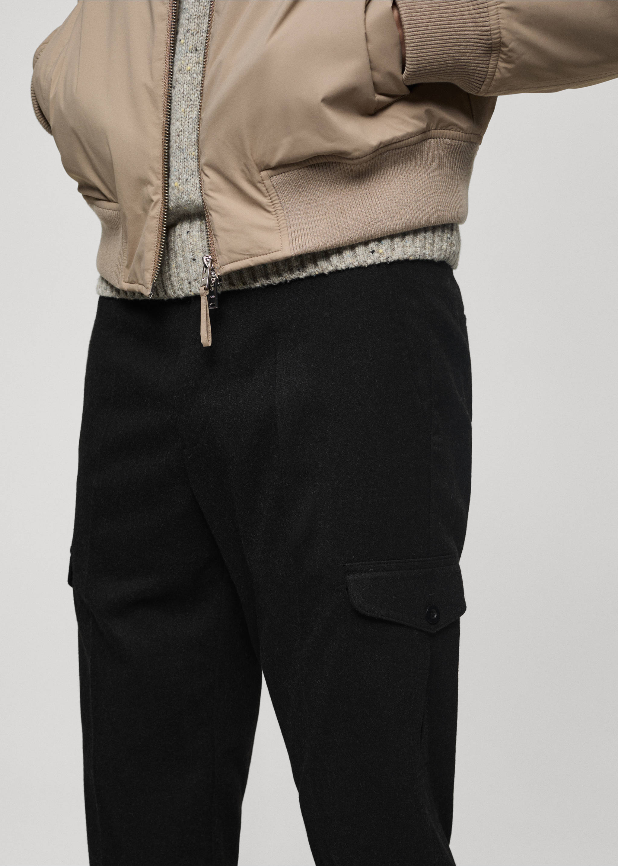 Flannel cargo trousers - Details of the article 1, Dark Heather Grey. Ref: 77027920-00.