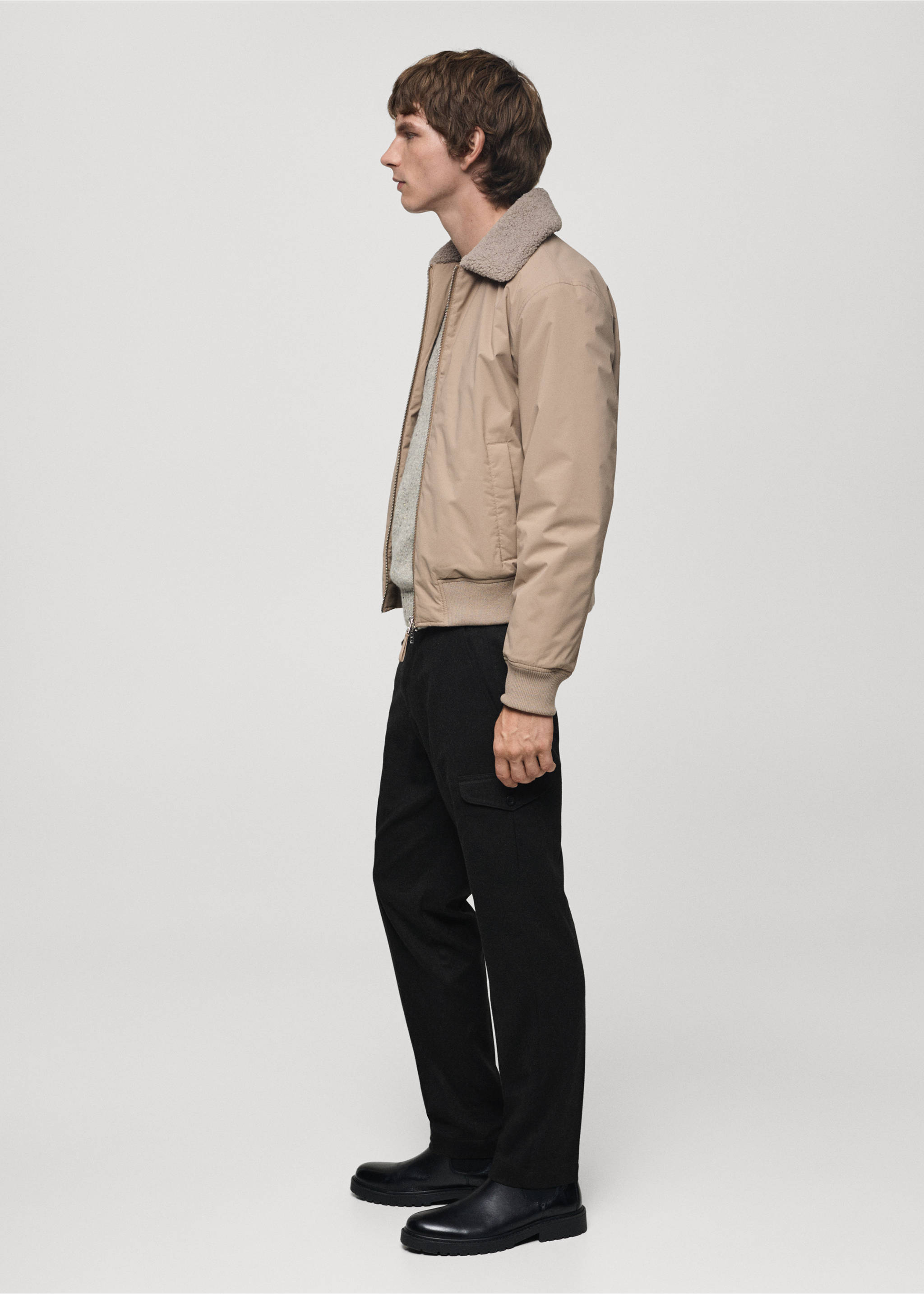 Flannel cargo trousers - Details of the article 3, Dark Heather Grey. Ref: 77027920-00.