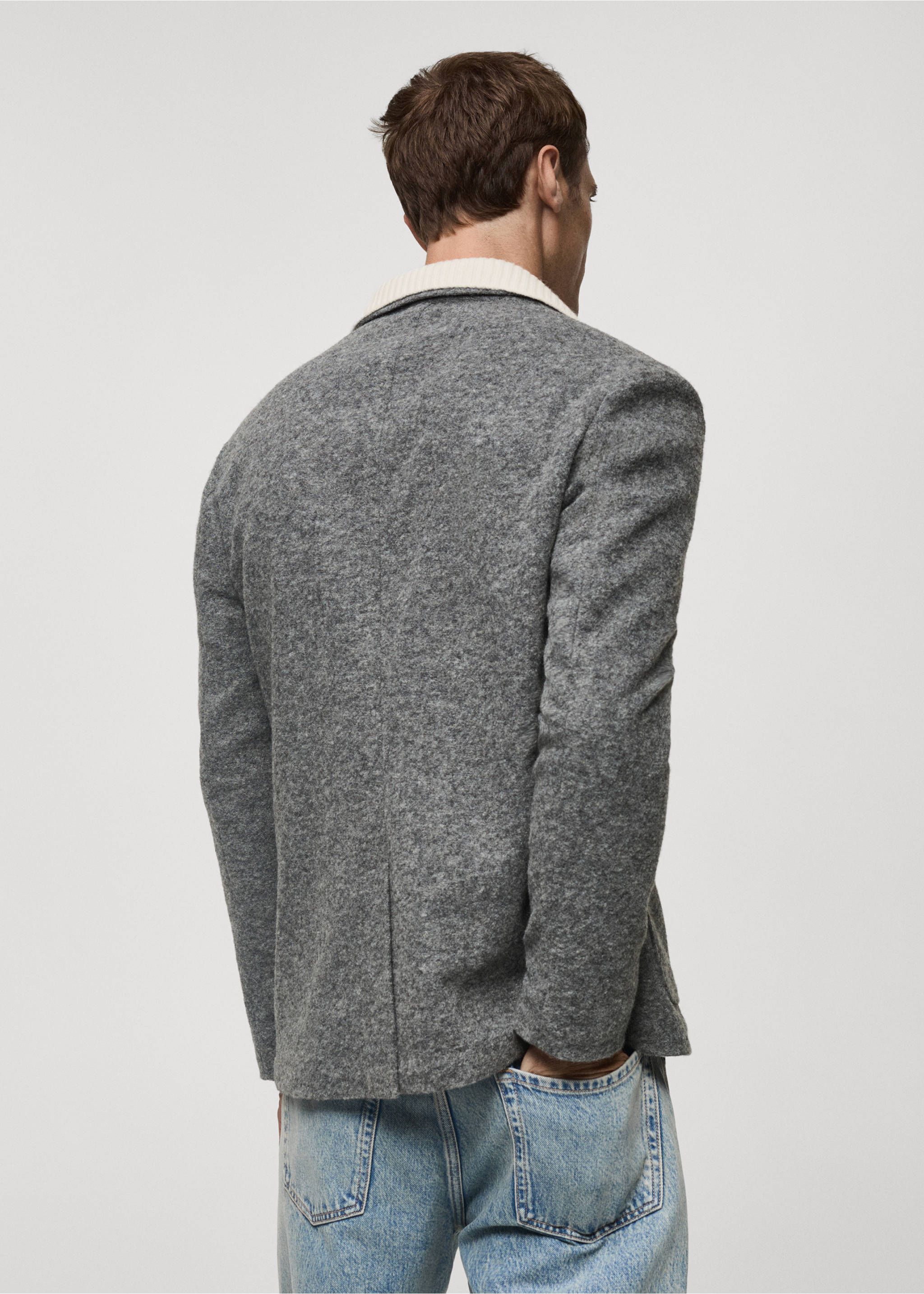 Пестрый пиджак slim fit из шерсти - Обратная сторона изделия, Серый. Ref: 77027921-00.