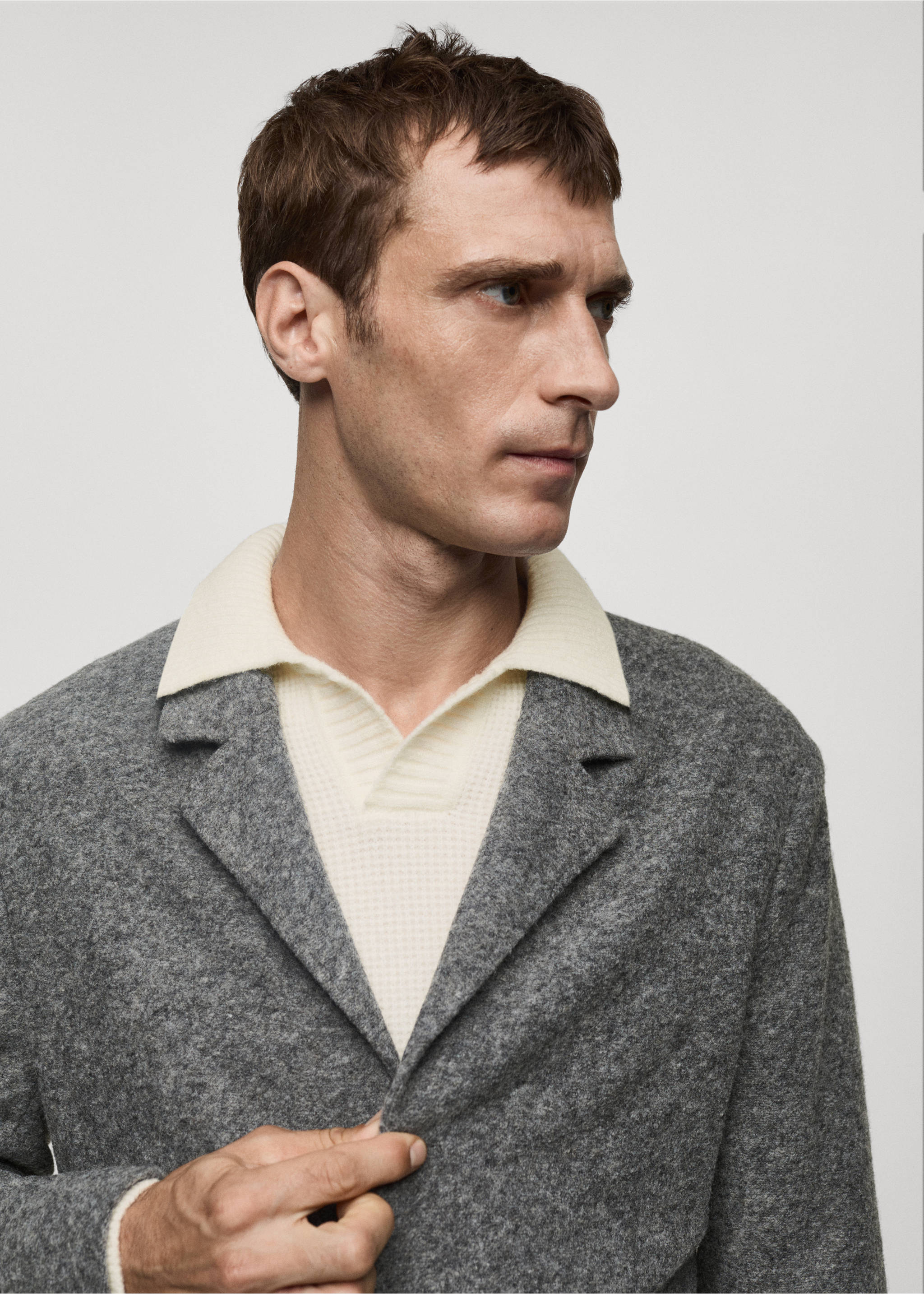 Пестрый пиджак slim fit из шерсти - Деталь изделия 1, Серый. Ref: 77027921-00.