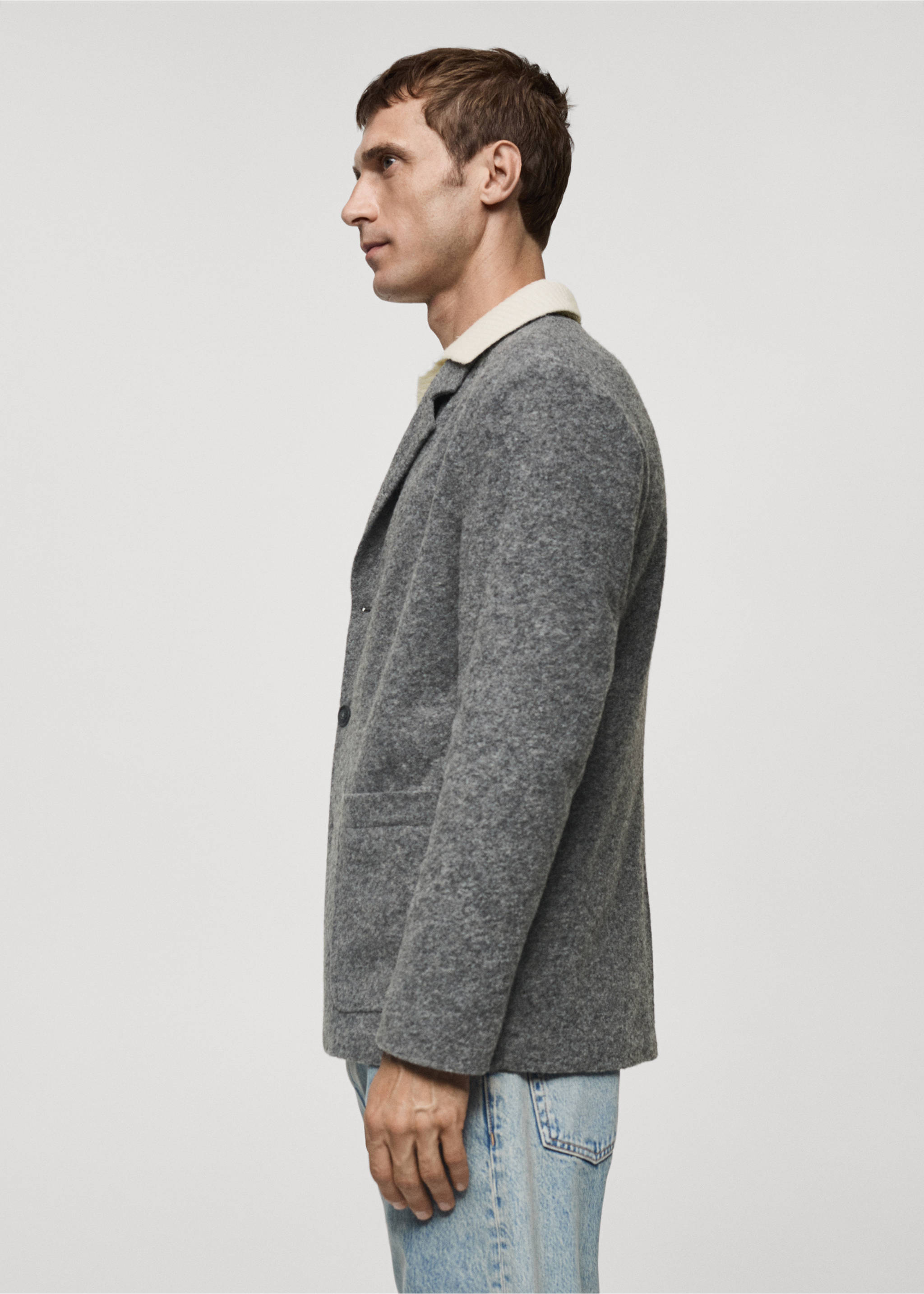 Пестрый пиджак slim fit из шерсти - Деталь изделия 2, Серый. Ref: 77027921-00.