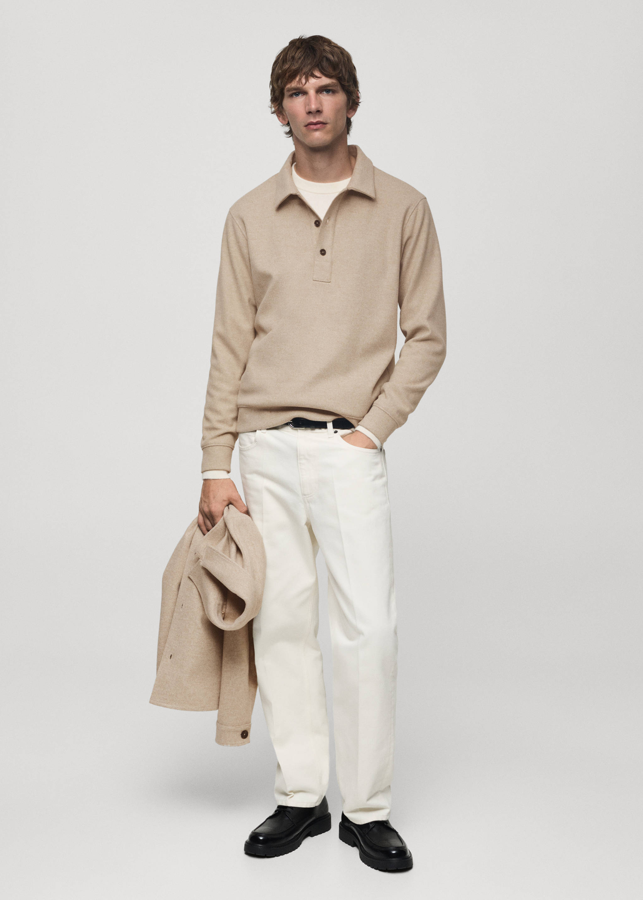 قميص بولو بقصة منتظمة من القماش - رؤية عامة