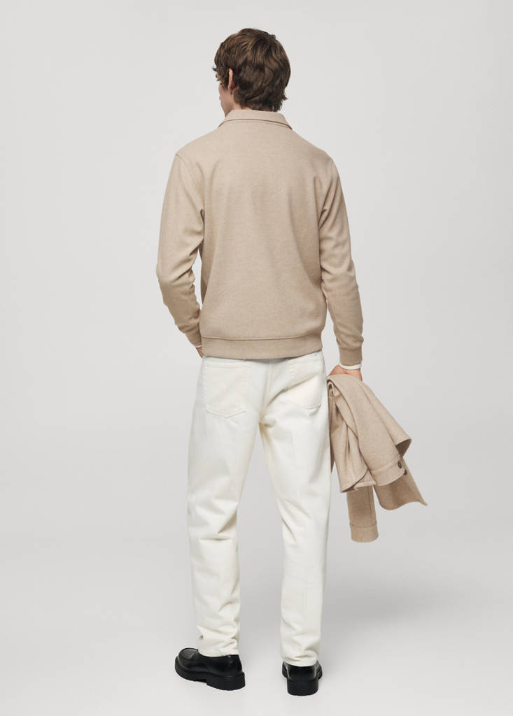Regular fit sweatshirt-fabric polo shirt — Sand