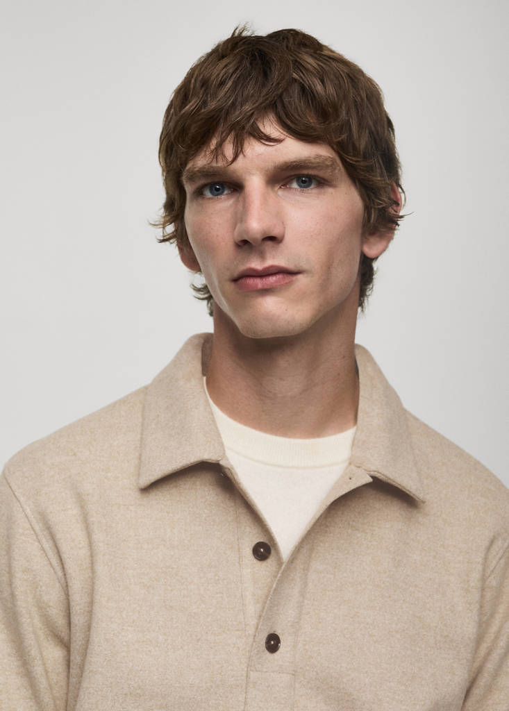 Regular fit sweatshirt-fabric polo shirt — Sand