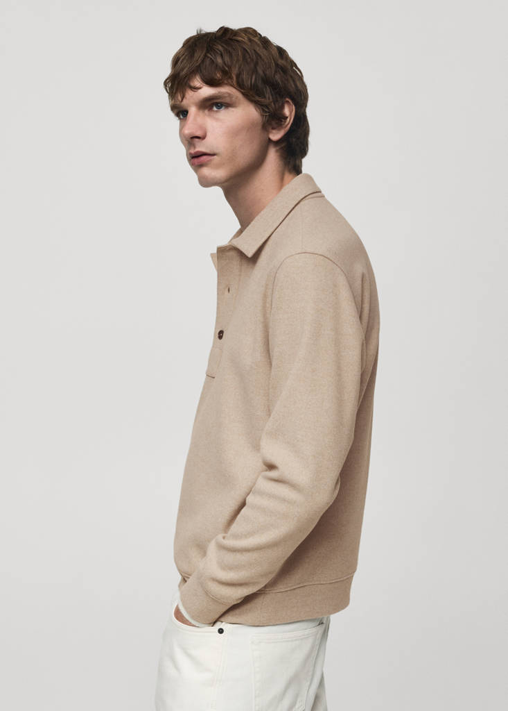 Regular fit sweatshirt-fabric polo shirt — Sand