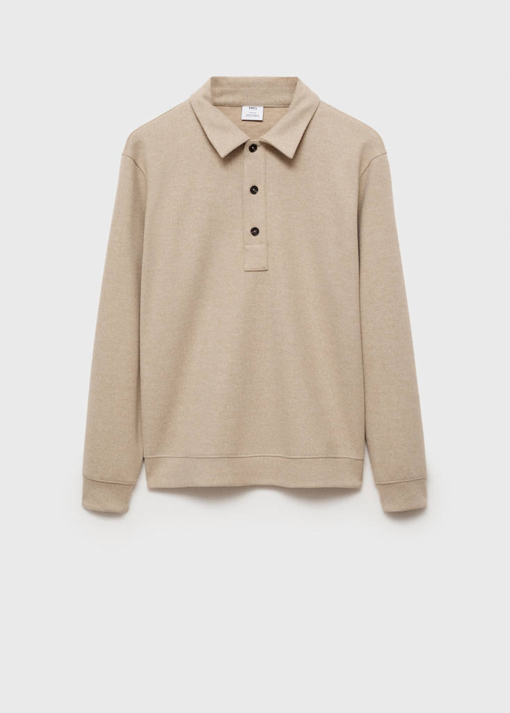 Regular fit sweatshirt-fabric polo shirt — Sand