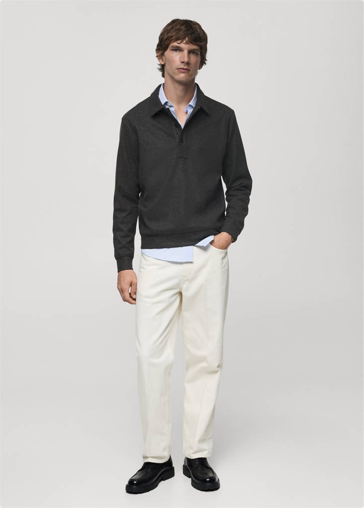 Regular fit sweatshirt-fabric polo shirt — Charcoal
