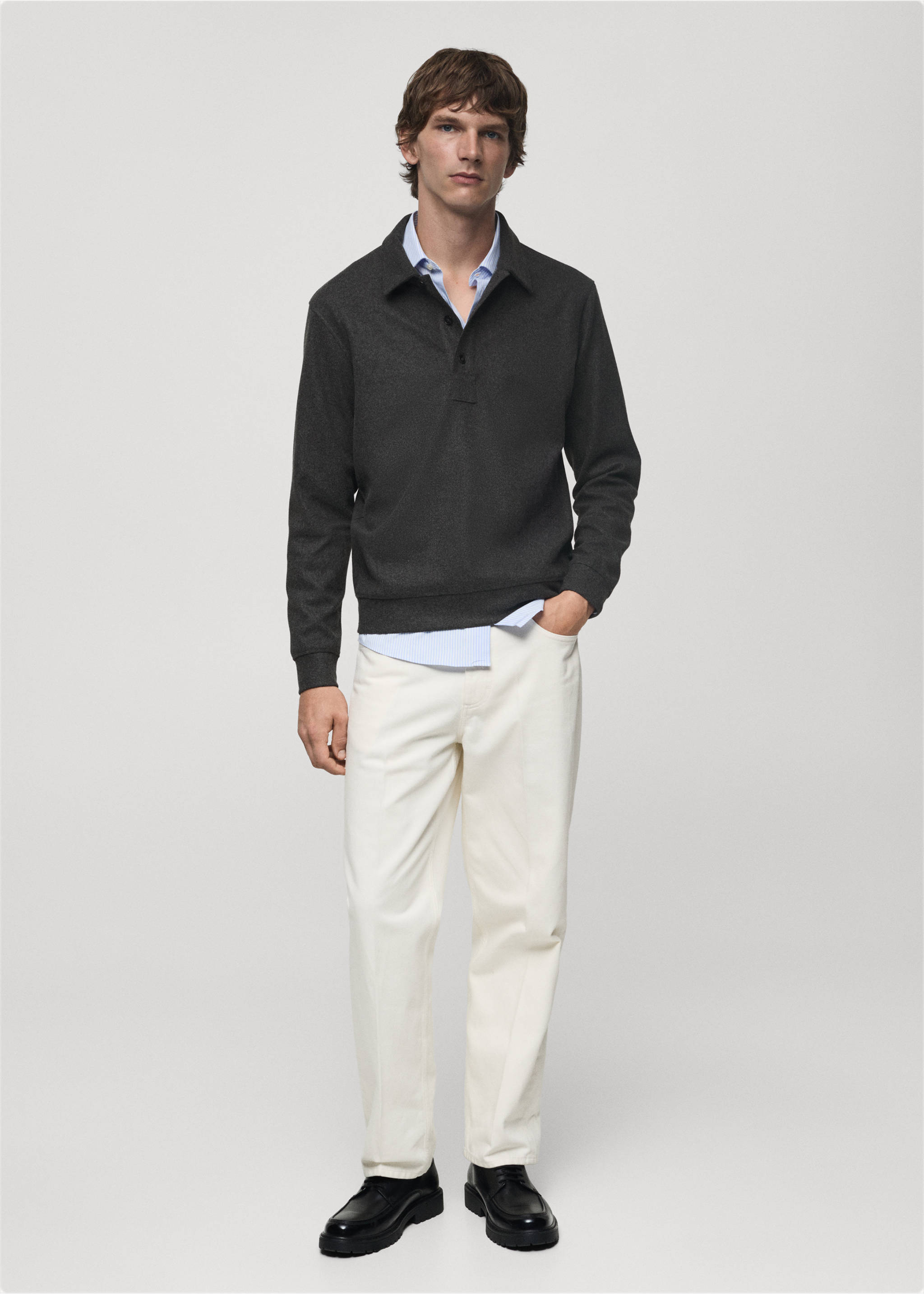 Polo regular fit tejido sudadera - Plano general, Gris antracita. Ref: 77027925-00.
