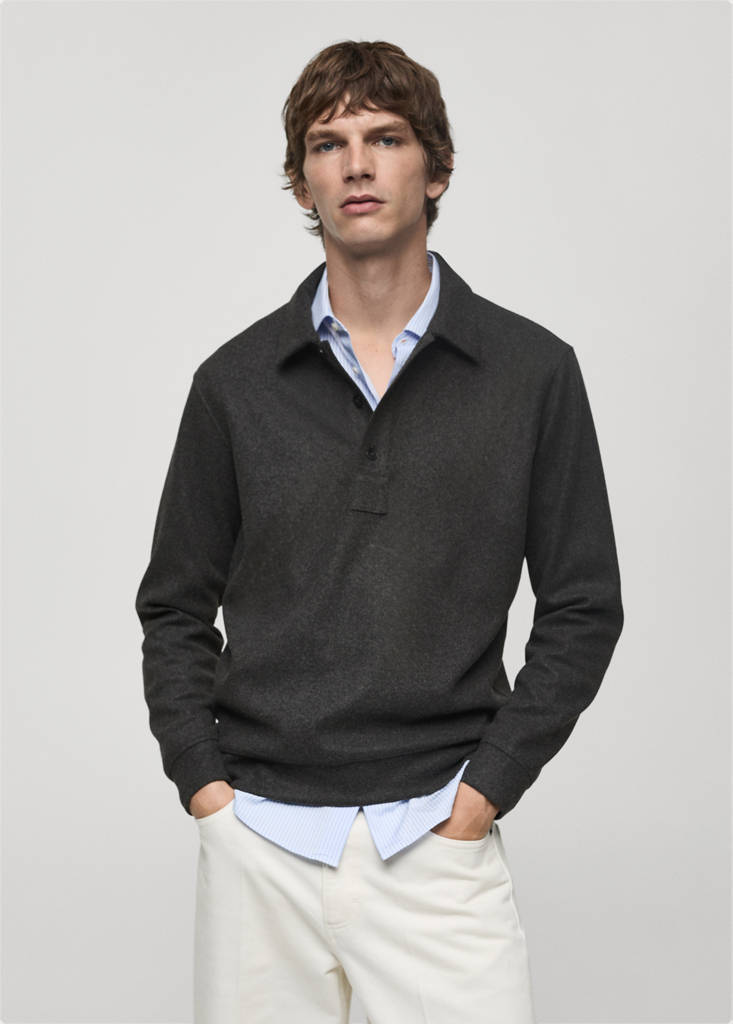 Regular fit sweatshirt-fabric polo shirt — Charcoal