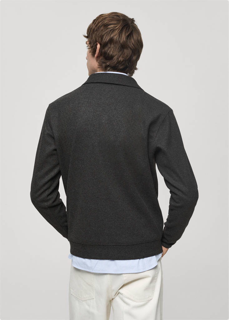 Regular fit sweatshirt-fabric polo shirt — Charcoal
