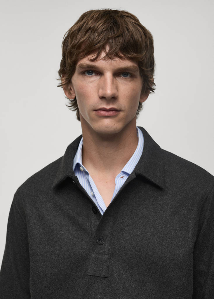 Regular fit sweatshirt-fabric polo shirt — Charcoal