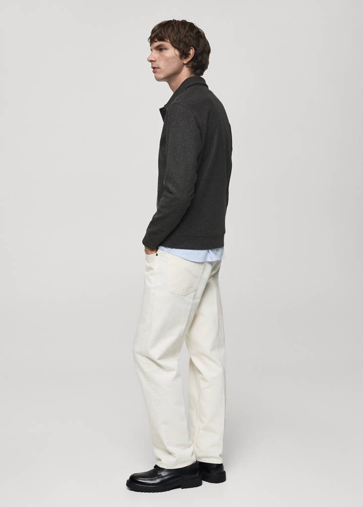 Regular fit sweatshirt-fabric polo shirt — Charcoal