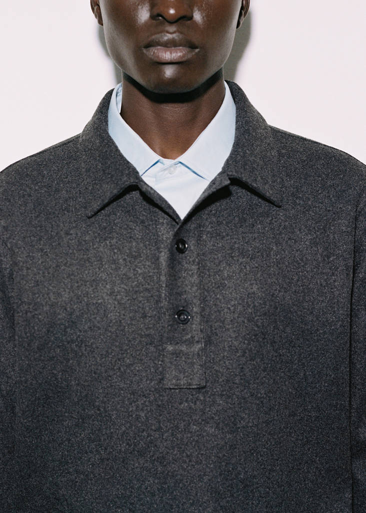 Regular fit sweatshirt-fabric polo shirt — Charcoal