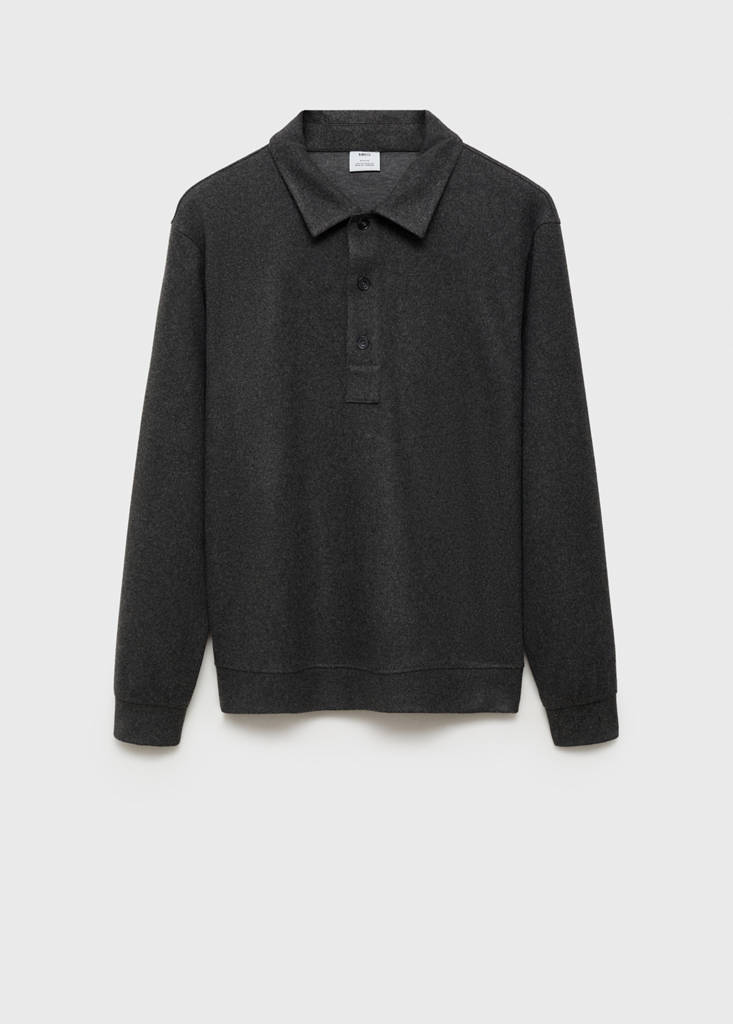 Regular fit sweatshirt-fabric polo shirt — Charcoal