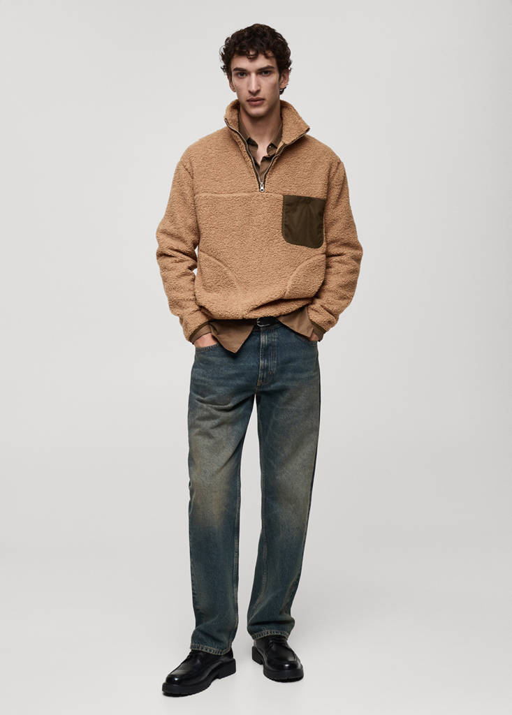 Sherpa sweatshirt with pocket — Medium Brown