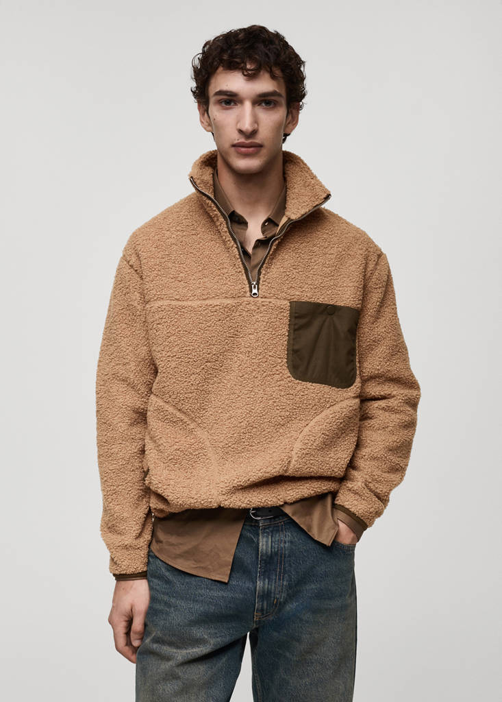 Sherpa sweatshirt with pocket — Medium Brown