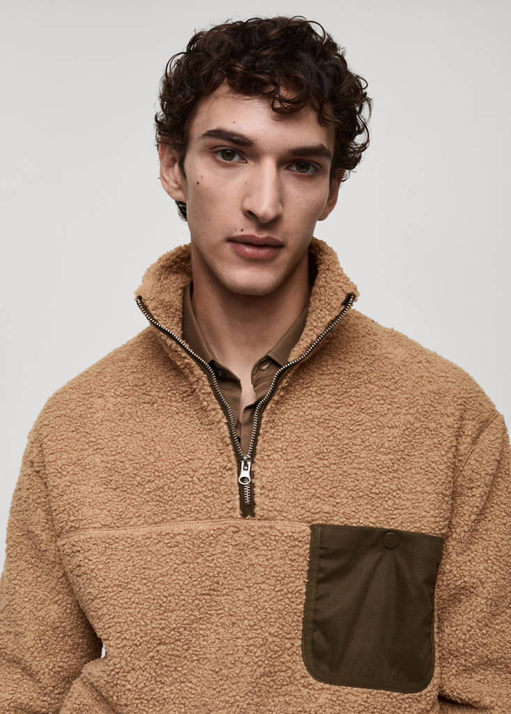 Sherpa sweatshirt with pocket — Medium Brown